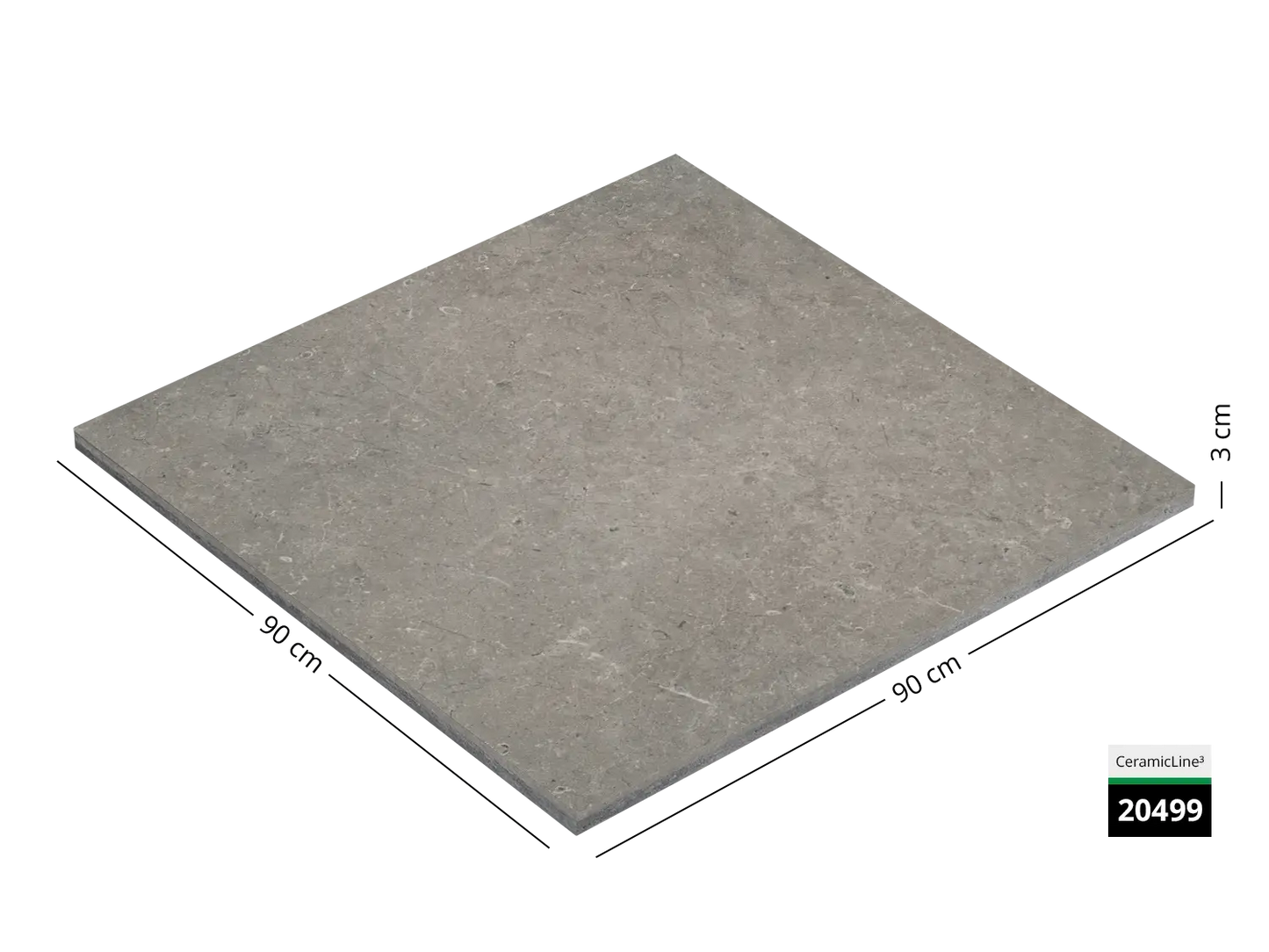 Saubere Schnittkante der 90x90 Terrassenplatte in brauner Naturstein-Optik von Woehe & Heydemann mit keramischer Oberfläche