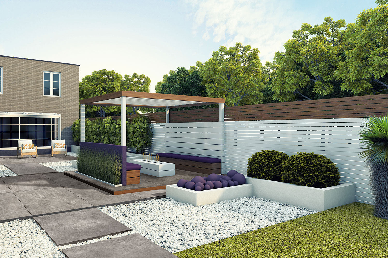 90x90 CeramicLine³ -Terrassenplatten in grauer Natursteinoptik von Woehe & Heydemann verlegt auf einer modernen Terrasse