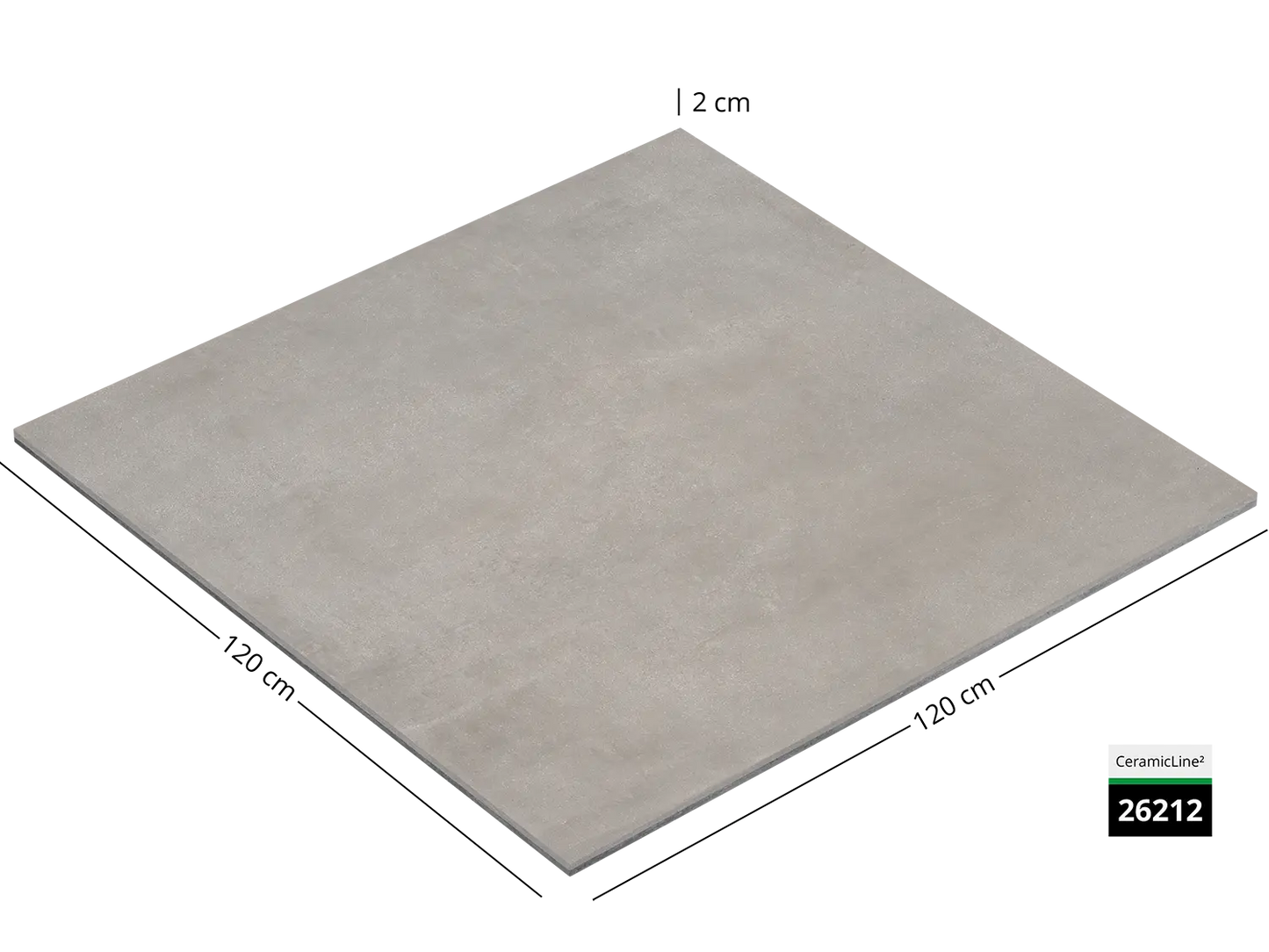 Saubere Schnittkante der 120x120 Terrassenplatte in grauer Beton-Optik von Woehe & Heydemann mit keramischer Oberfläche