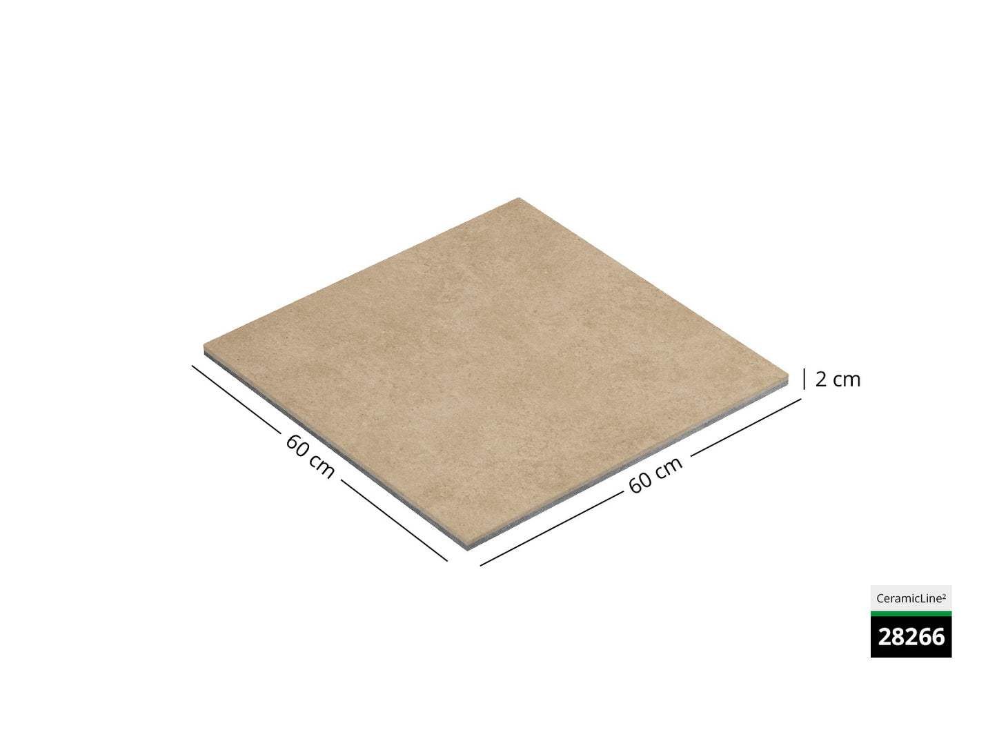Saubere Schnittkante der 60x60 Terrassenplatte in beiger Natursteinoptik von Woehe & Heydemann mit Keramik Oberfläche