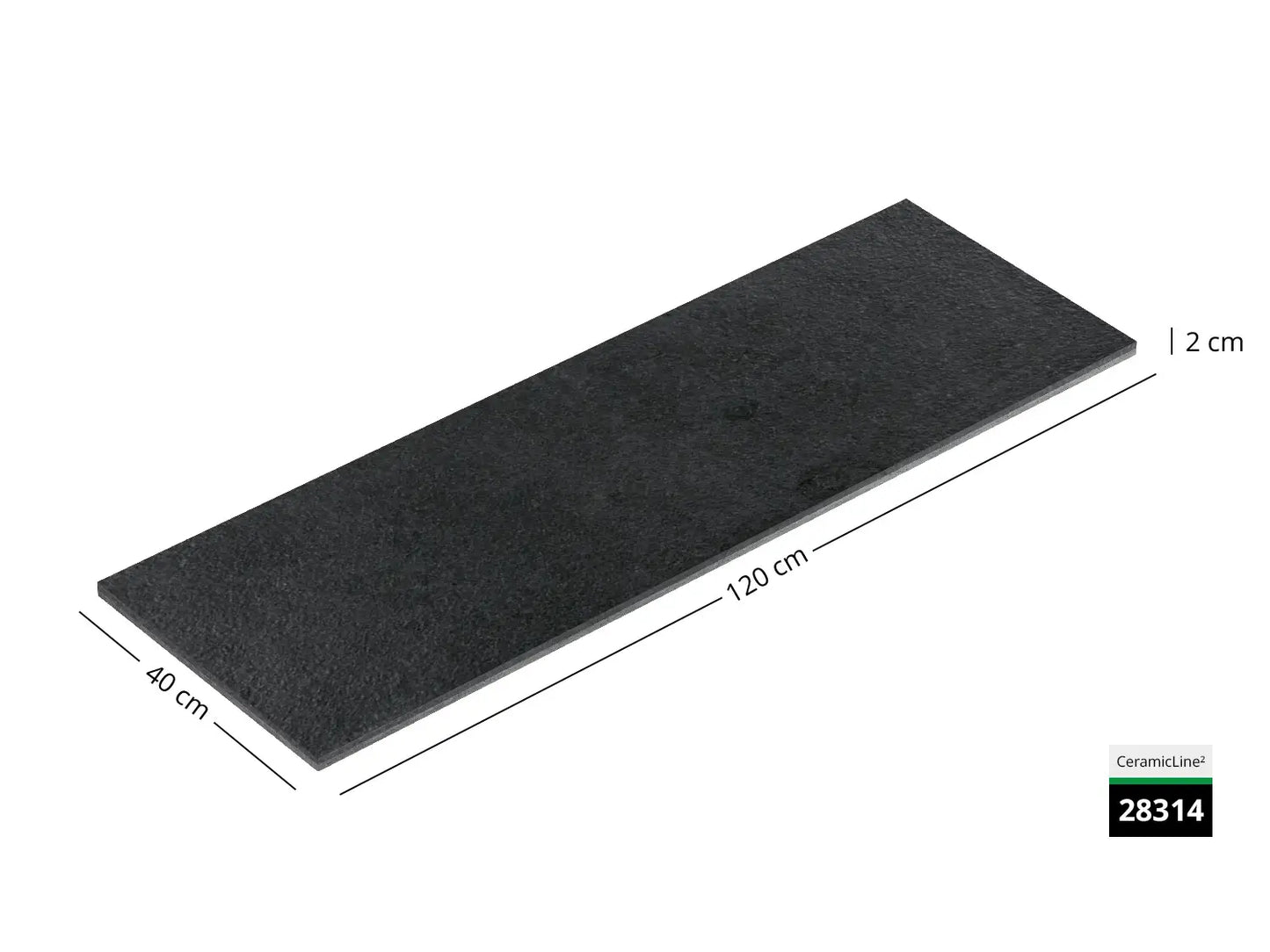 Saubere Schnittkante der 120x40 Terrassenplatte in grauer Natursteinoptik von Woehe & Heydemann mit feinkörniger Oberfläche