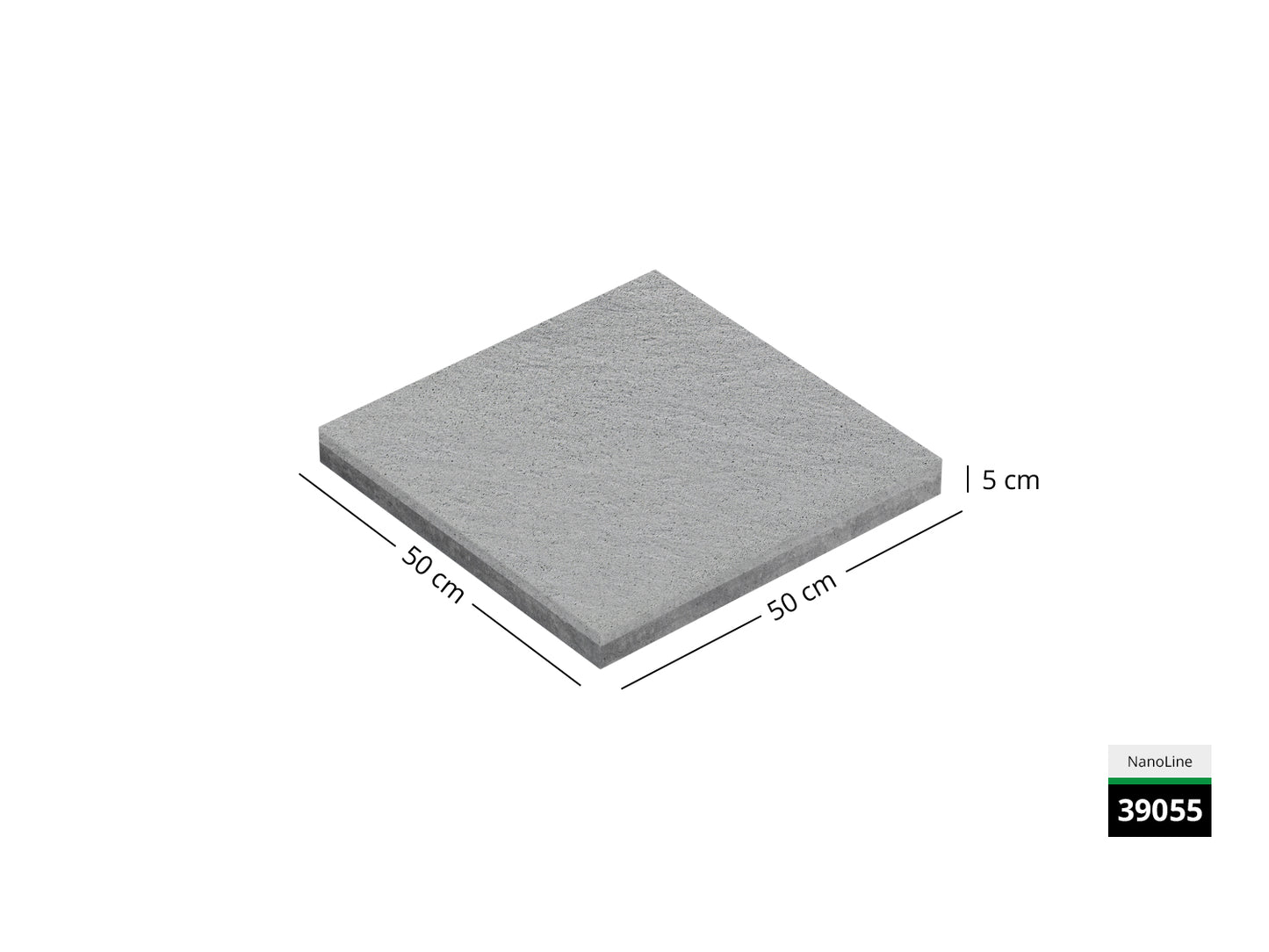 Saubere Schnittkante der 50x50 Terrassenplatte in grauer Natursteinoptik von Woehe & Heydemann mit feinkörniger Oberfläche
