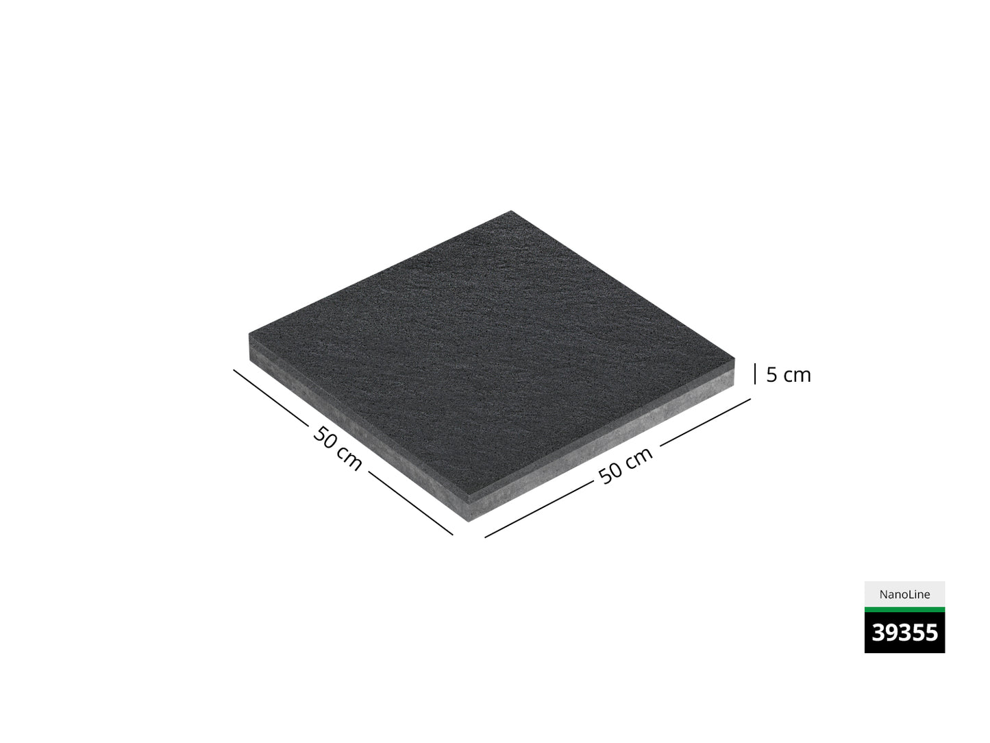 Saubere Schnittkante der 50x50 Terrassenplatte in grauer Natursteinoptik von Woehe & Heydemann mit feinkörniger Oberfläche