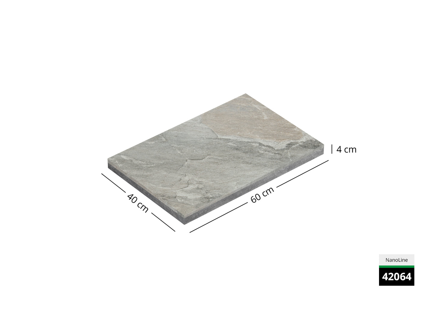 Saubere Schnittkante der 60x40 Terrassenplatte in beiger  Natursteinoptik von Woehe & Heydemann mit feinkörniger Oberfläche
