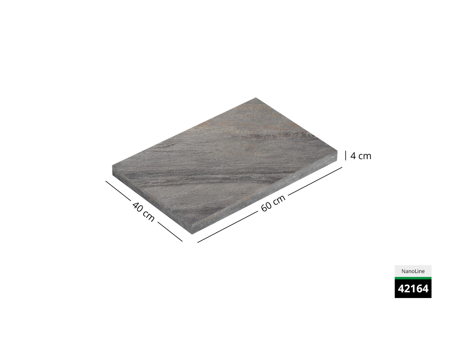 Saubere Schnittkante der 60x40 Terrassenplatte in grauer Natursteinoptik von Woehe & Heydemann mit feinkörniger Oberfläche