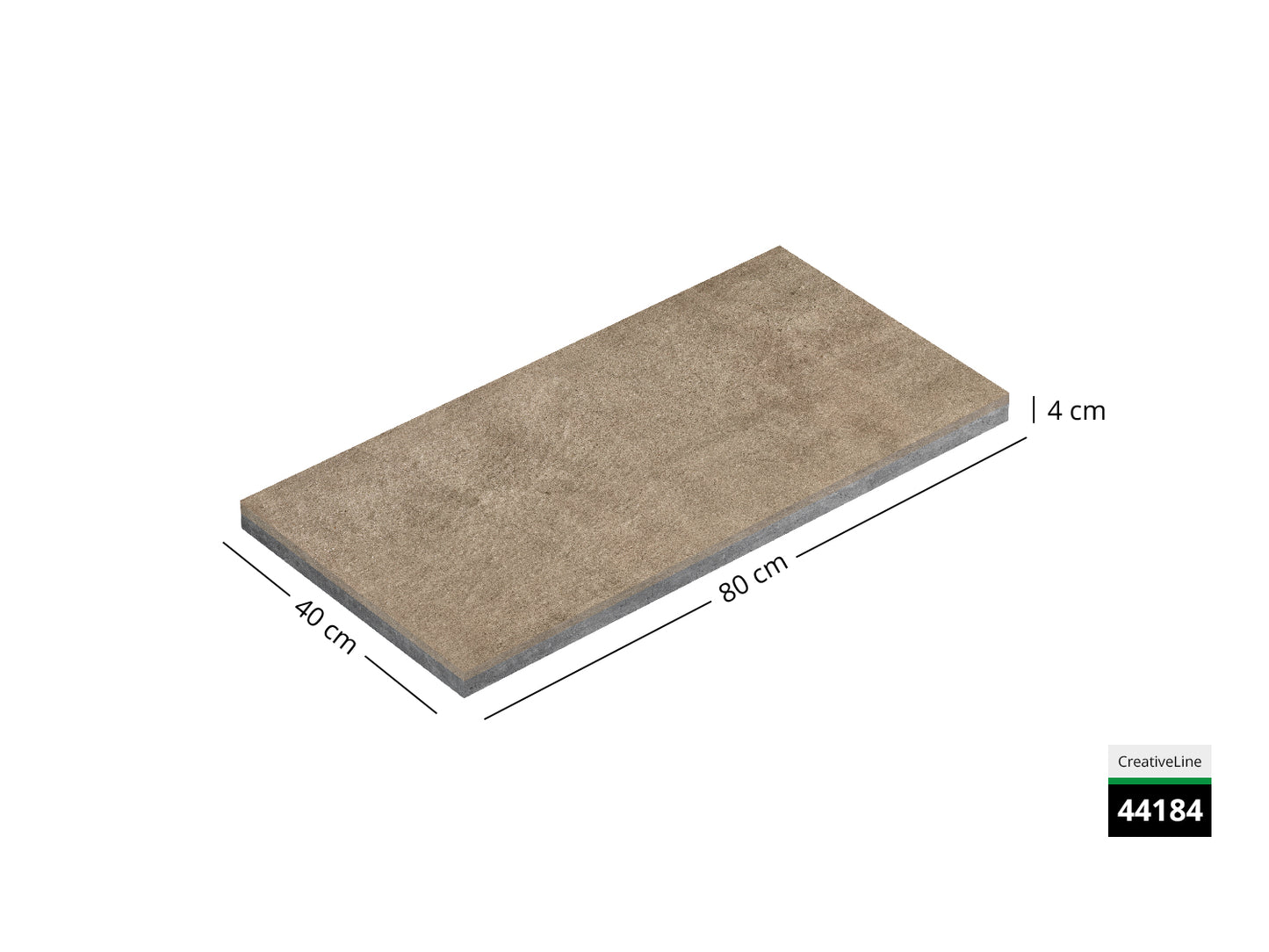 Saubere Schnittkante der 80x40 Terrassenplatte in beiger Natursteinoptik von Woehe & Heydemann mit feinkörniger Oberfläche