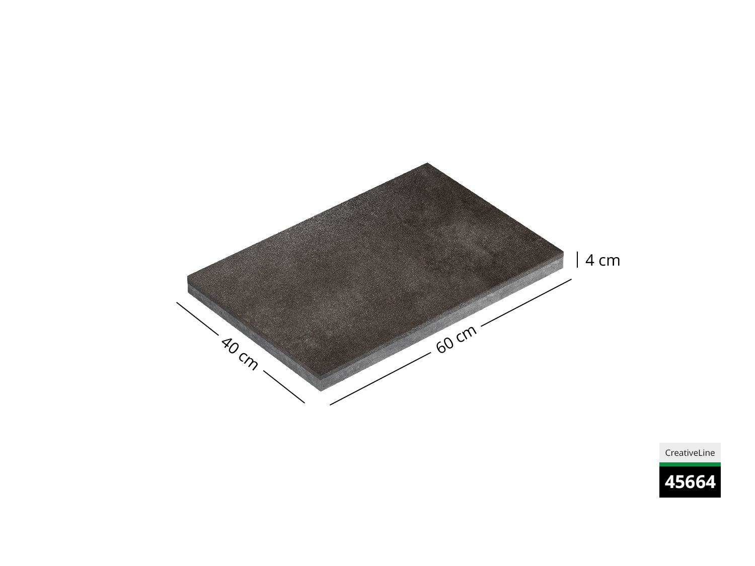 Saubere Schnittkante der 60x40 Terrassenplatte in graue Natursteinoptik von Woehe & Heydemann mit feinkörniger Oberfläche