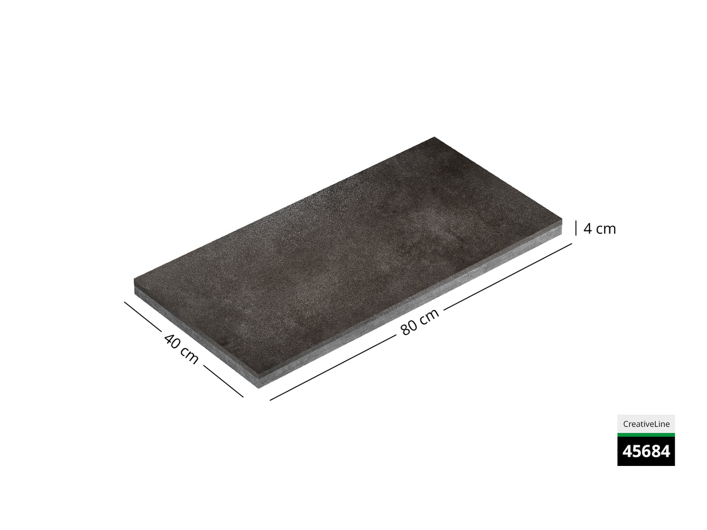Saubere Schnittkante der 80x40 Terrassenplatte in graue Natursteinoptik von Woehe & Heydemann mit feinkörniger Oberfläche