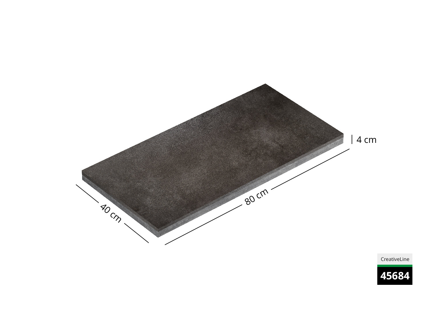 Saubere Schnittkante der 80x40 Terrassenplatte in graue Natursteinoptik von Woehe & Heydemann mit feinkörniger Oberfläche