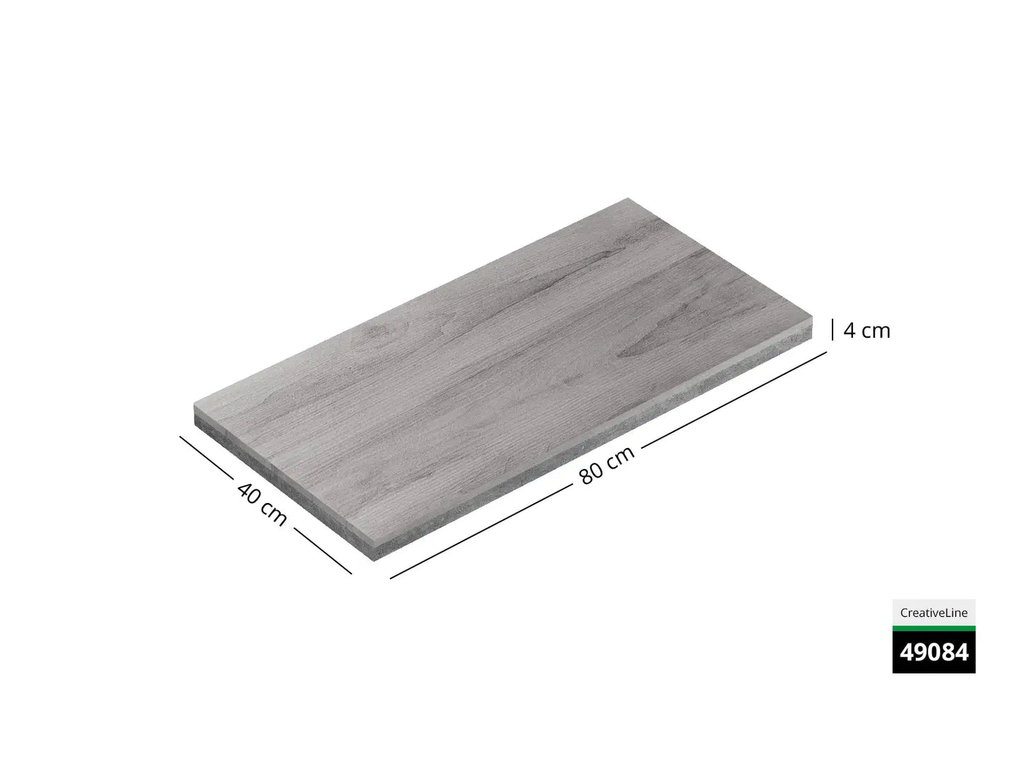 Saubere Schnittkante der 80x40 Terrassenplatte in grauer Holzoptik von Woehe & Heydemann mit Holz-Oberfläche