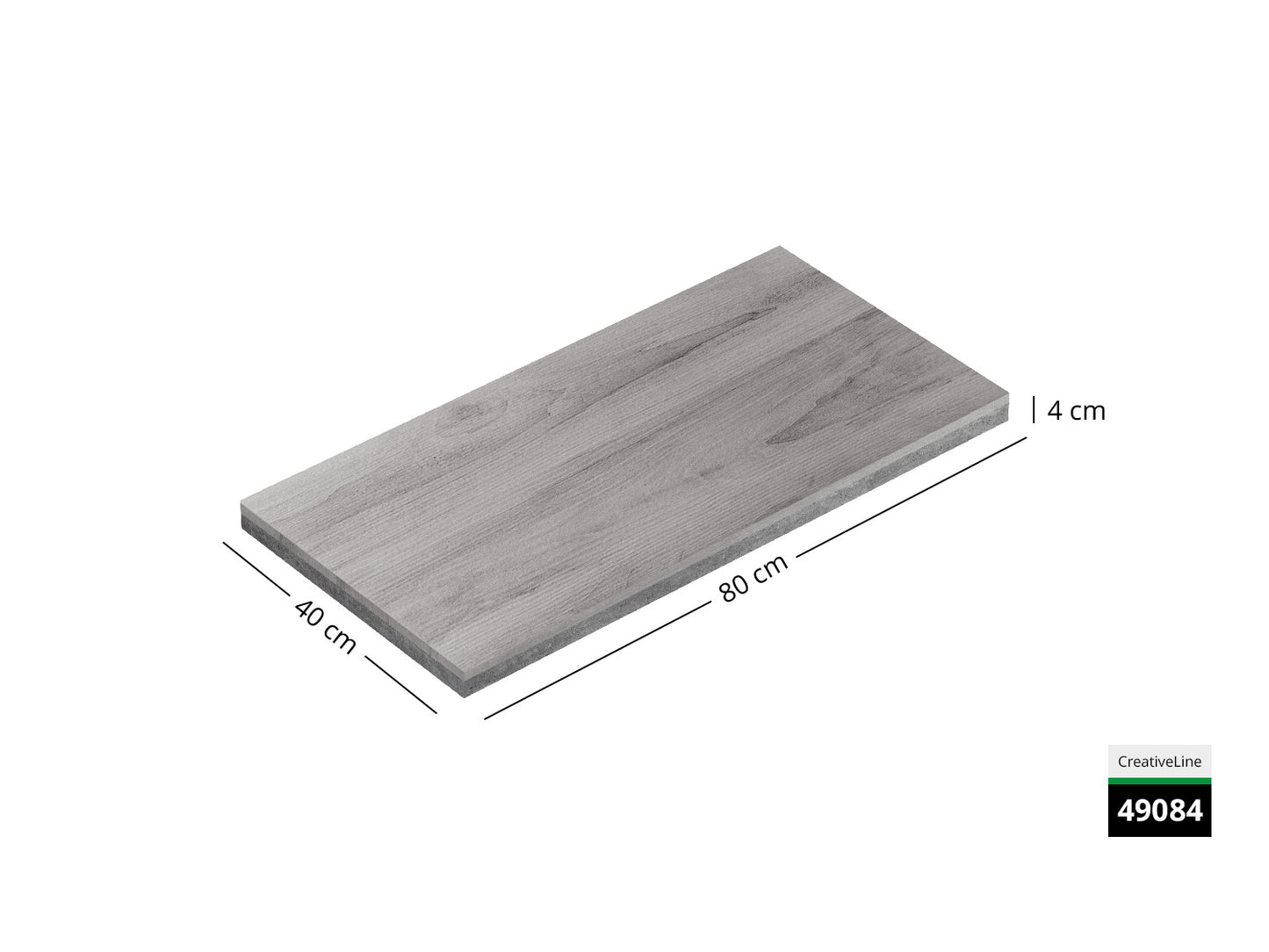 Saubere Schnittkante der 80x40 Terrassenplatte in grauer Natursteinoptik von Woehe & Heydemann mit Holz-Oberfläche