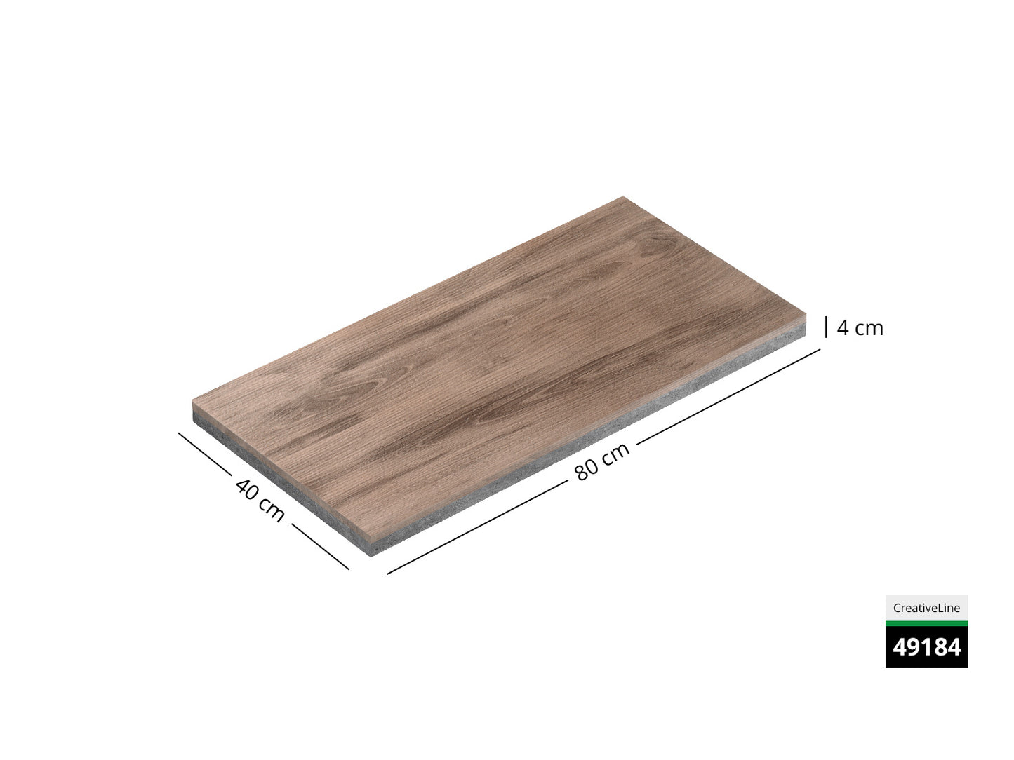 Saubere Schnittkante der 80x40 Terrassenplatte in Holzoptik von Woehe & Heydemann mit Holz-Oberfläche
