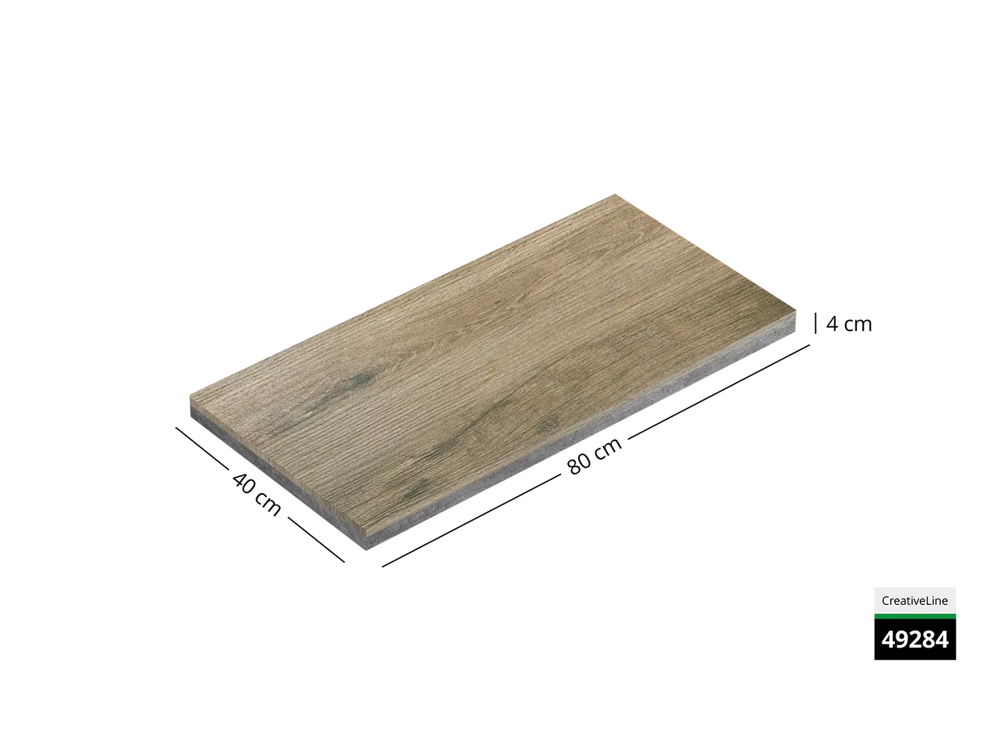 Saubere Schnittkante der 40x80 Terrassenplatte in brauner Holz-Optik von Woehe & Heydemann mit designbeschichtet, strukturierter Oberfläche