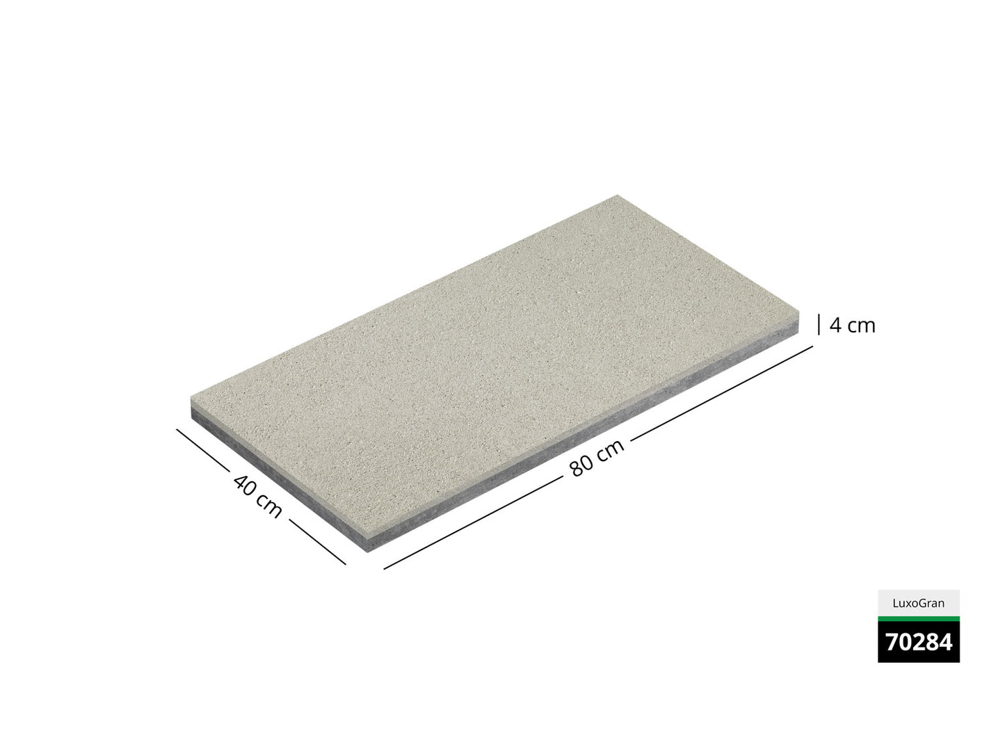 Saubere Schnittkante der 80x40 Terrassenplatte in beiger Natursteinoptik von Woehe & Heydemann mit feinkörniger Oberfläche