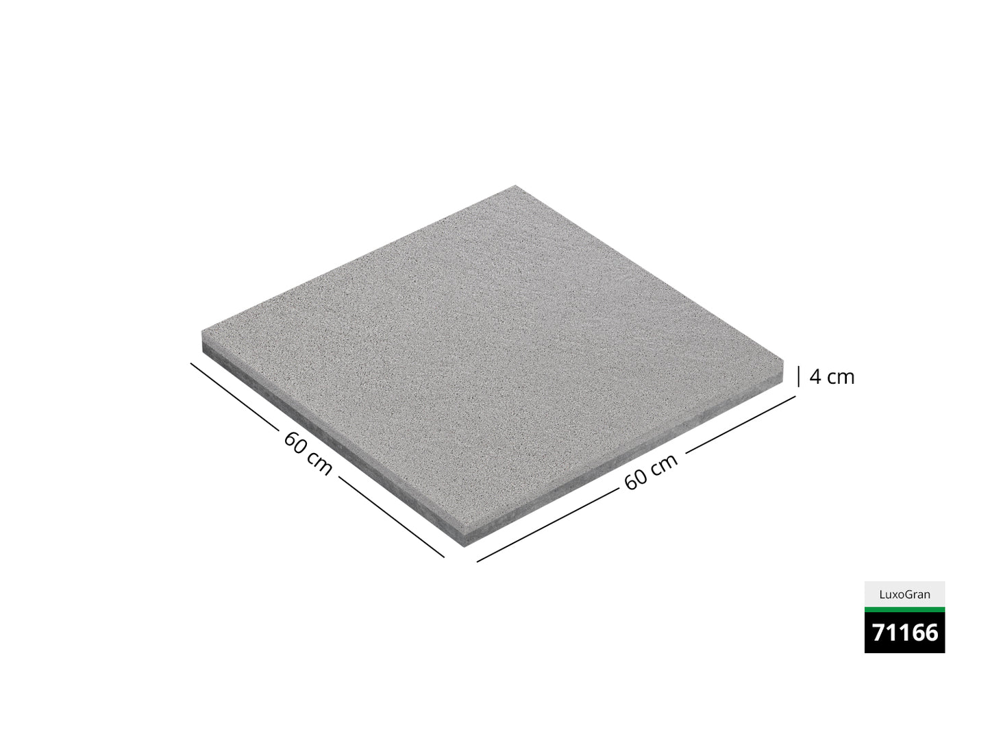 Saubere Schnittkante der 60x60 Terrassenplatte in grauer Natursteinoptik von Woehe & Heydemann mit feinkörniger Oberfläche