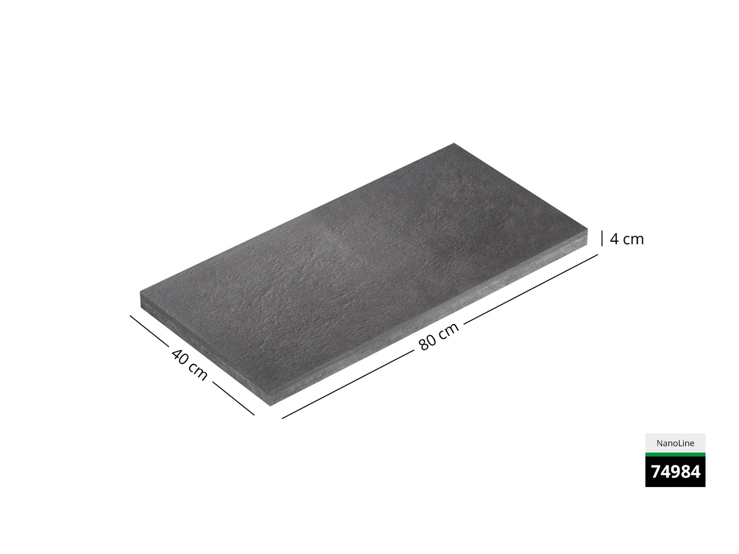 Saubere Schnittkante der 80x40 Terrassenplatte in grauer Natursteinoptik von Woehe & Heydemann mit strukturierter Oberfläche