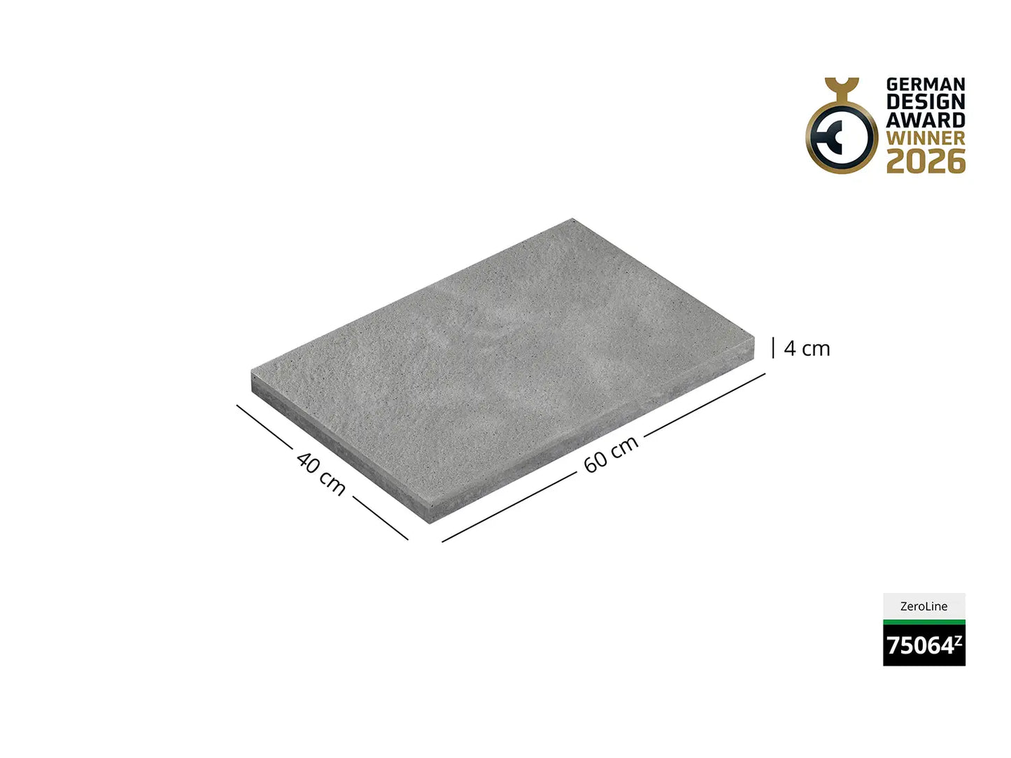 Saubere Schnittkante der 60x40 ZeroLione-Terrassenplatte in grauer Natursteinoptik von Woehe & Heydemann mit nachhaltiger feiner Oberfläche GDA Winner