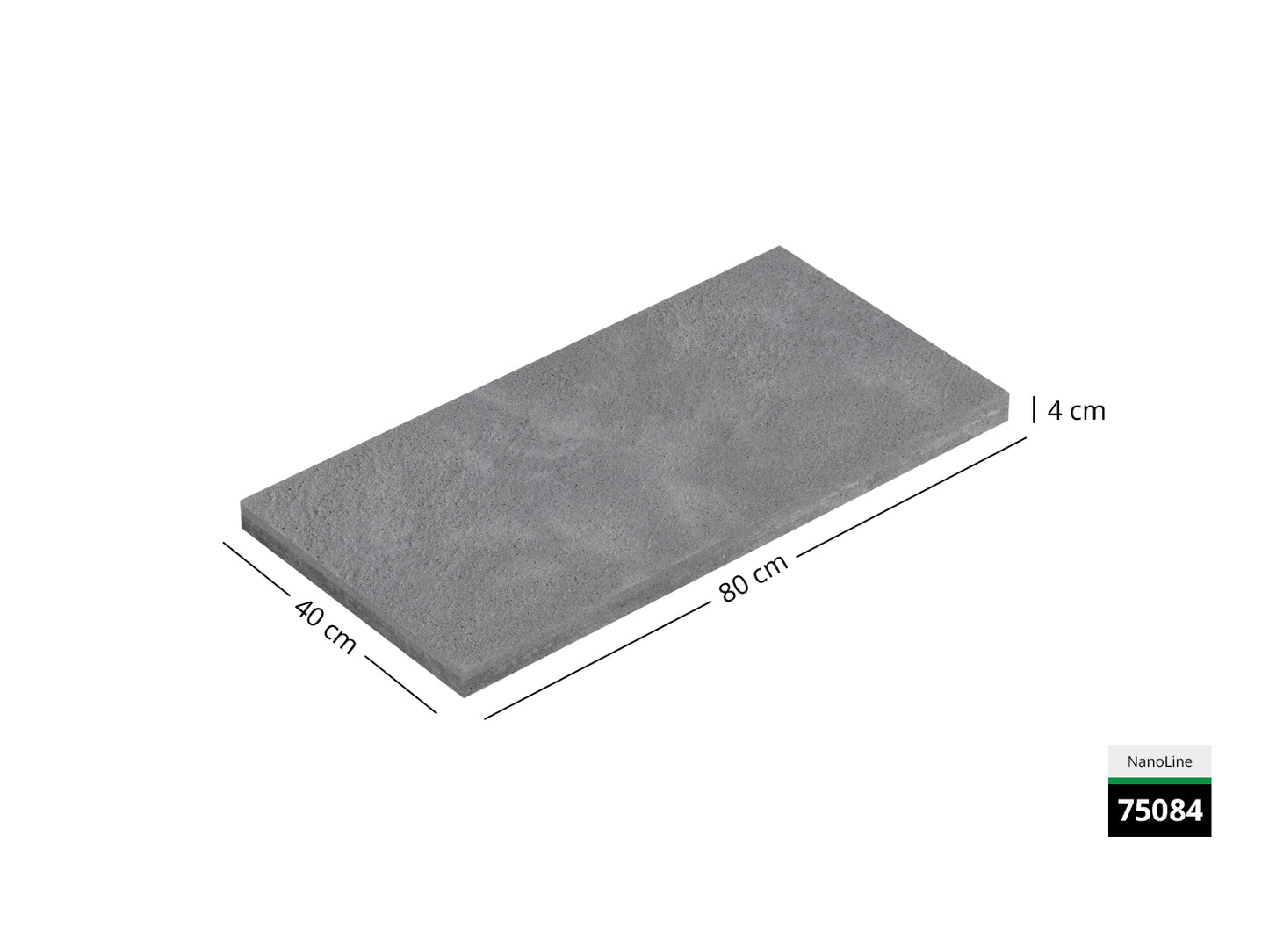 Saubere Schnittkante der 80x40 Terrassenplatte in grauer Natursteinoptik von Woehe & Heydemann mit feinkörniger Oberfläche