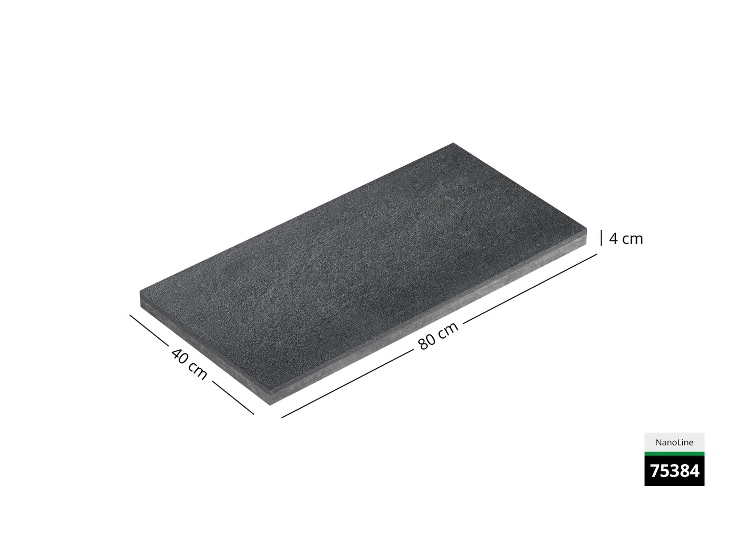 Saubere Schnittkante der 80x40 Terrassenplatte in grauer Natursteinoptik von Woehe & Heydemann mit feinkörniger Oberfläche