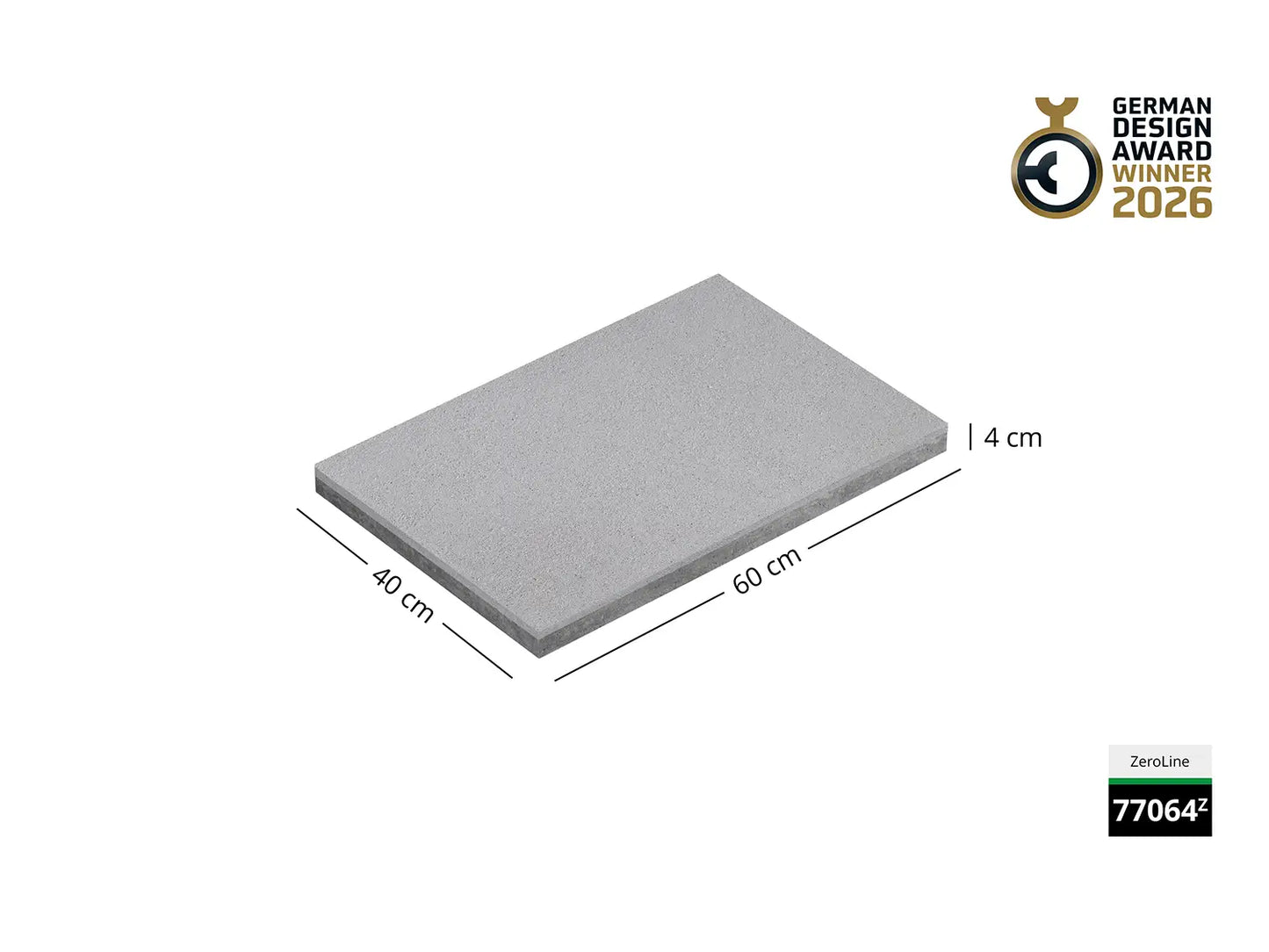 Saubere Schnittkante der 60x40 ZeroLine-Terrassenplatte in grauer Natursteinoptik von Woehe & Heydemann mit feinkörniger Oberfläche GDA Winner