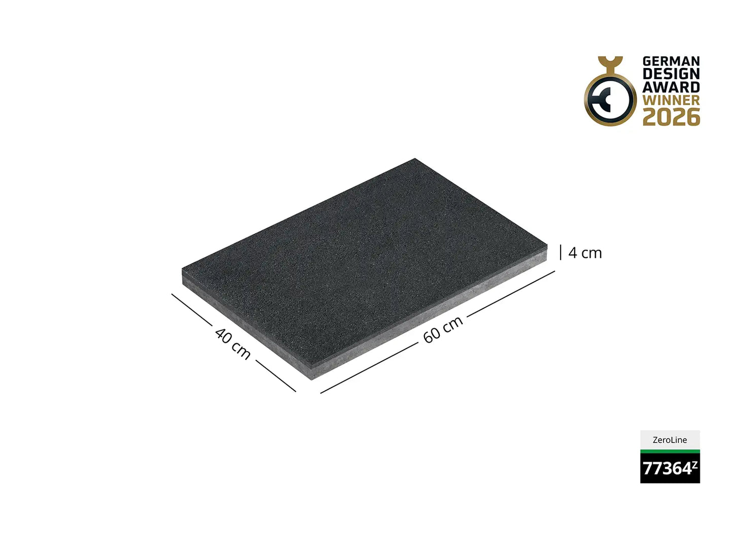 Saubere Schnittkante der 60x40 Terrassenplatte in grauer Natursteinoptik von Woehe & Heydemann mit feinkörniger Oberfläche GDA Winner