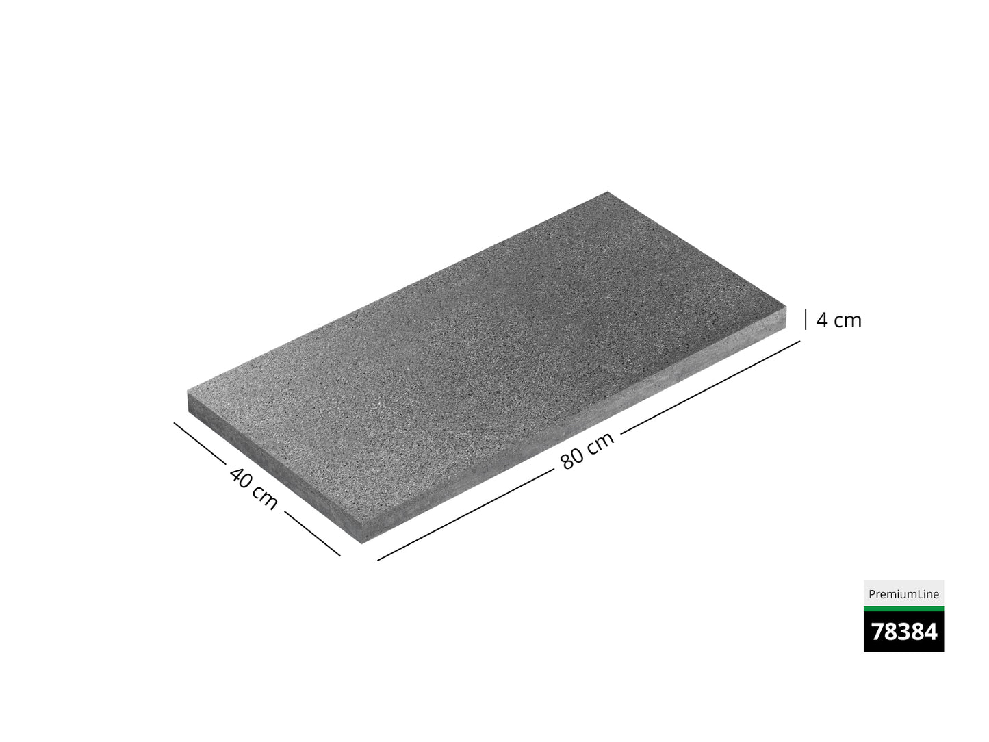 Saubere Schnittkante der 80x40 Terrassenplatte in grauer Natursteinoptik von Woehe & Heydemann mit feinkörniger Oberfläche