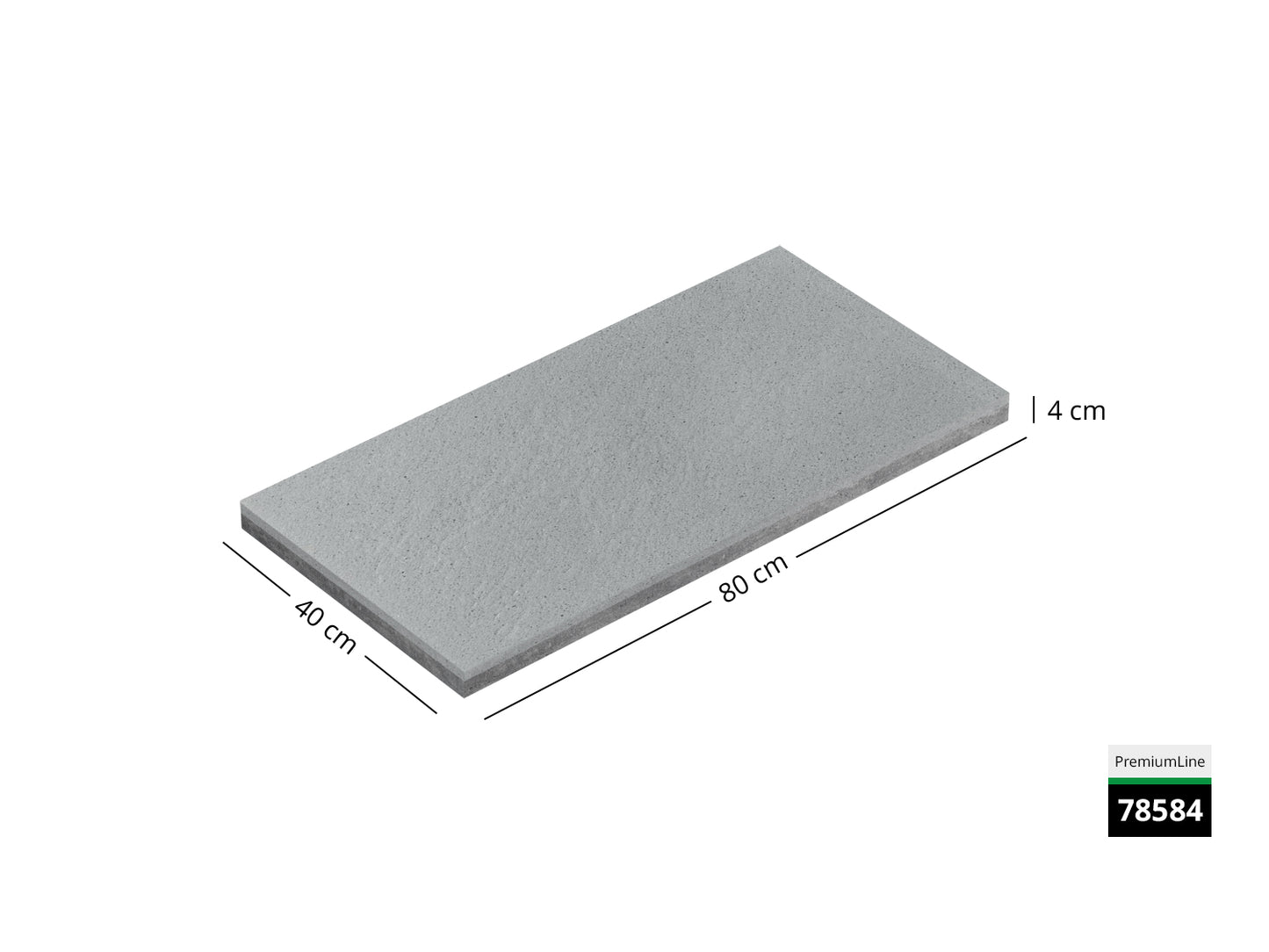 Saubere Schnittkante der 80x40 Terrassenplatte in grauer Natursteinoptik von Woehe & Heydemann mit feinkörniger Oberfläche