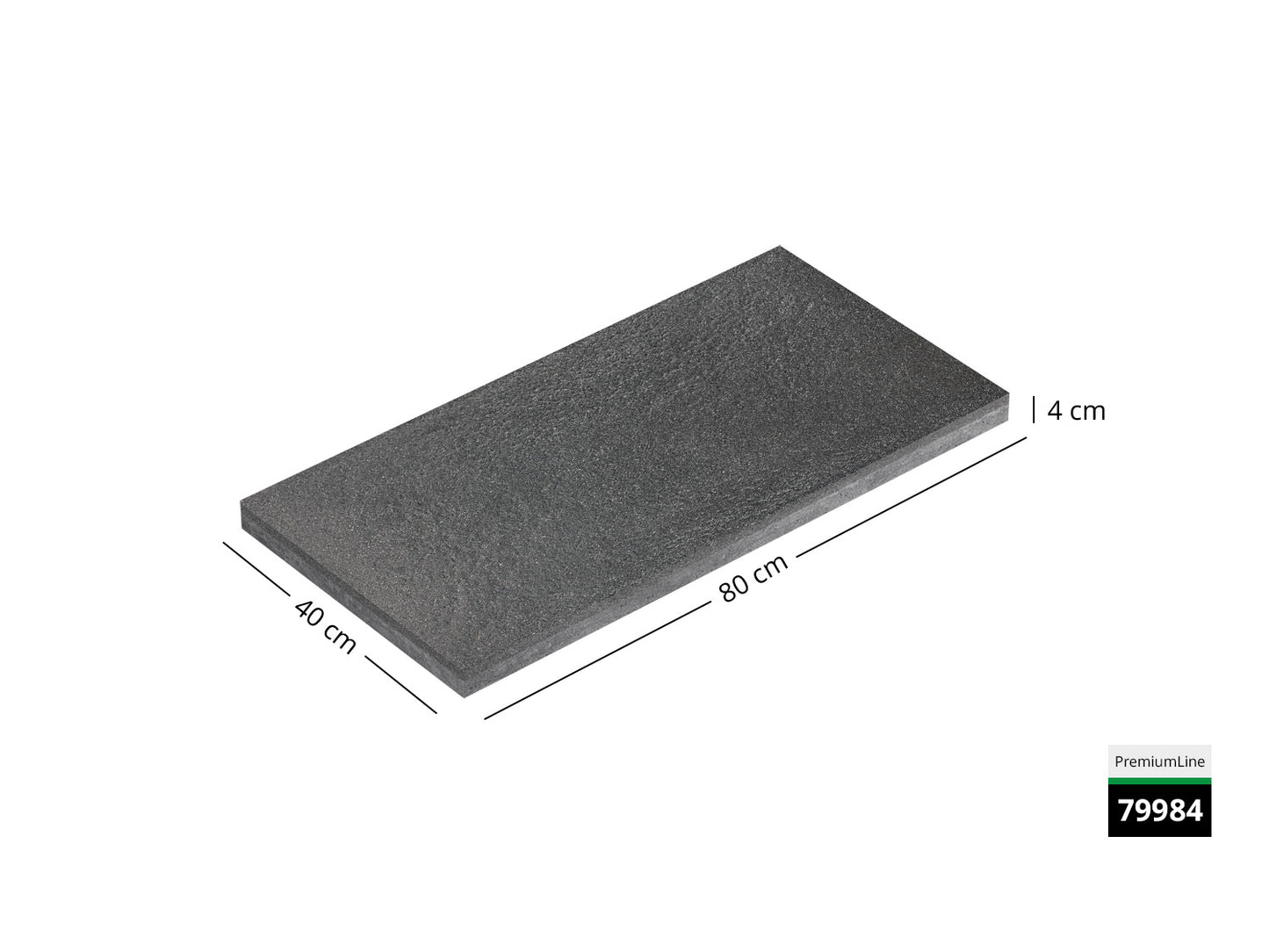 Saubere Schnittkante der 80x40 Terrassenplatte in grauer Natursteinoptik von Woehe & Heydemann mit strukturierter Oberfläche