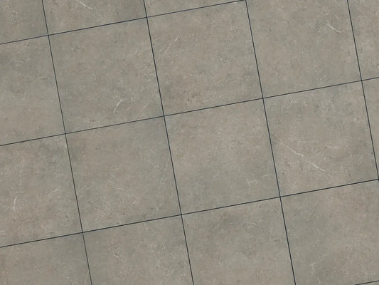 Verlegte CeramicLine³-Platten in braun von Woehe & Heydemann in 60x60. Naturstein-Optik mit harmonischer Linienführung.