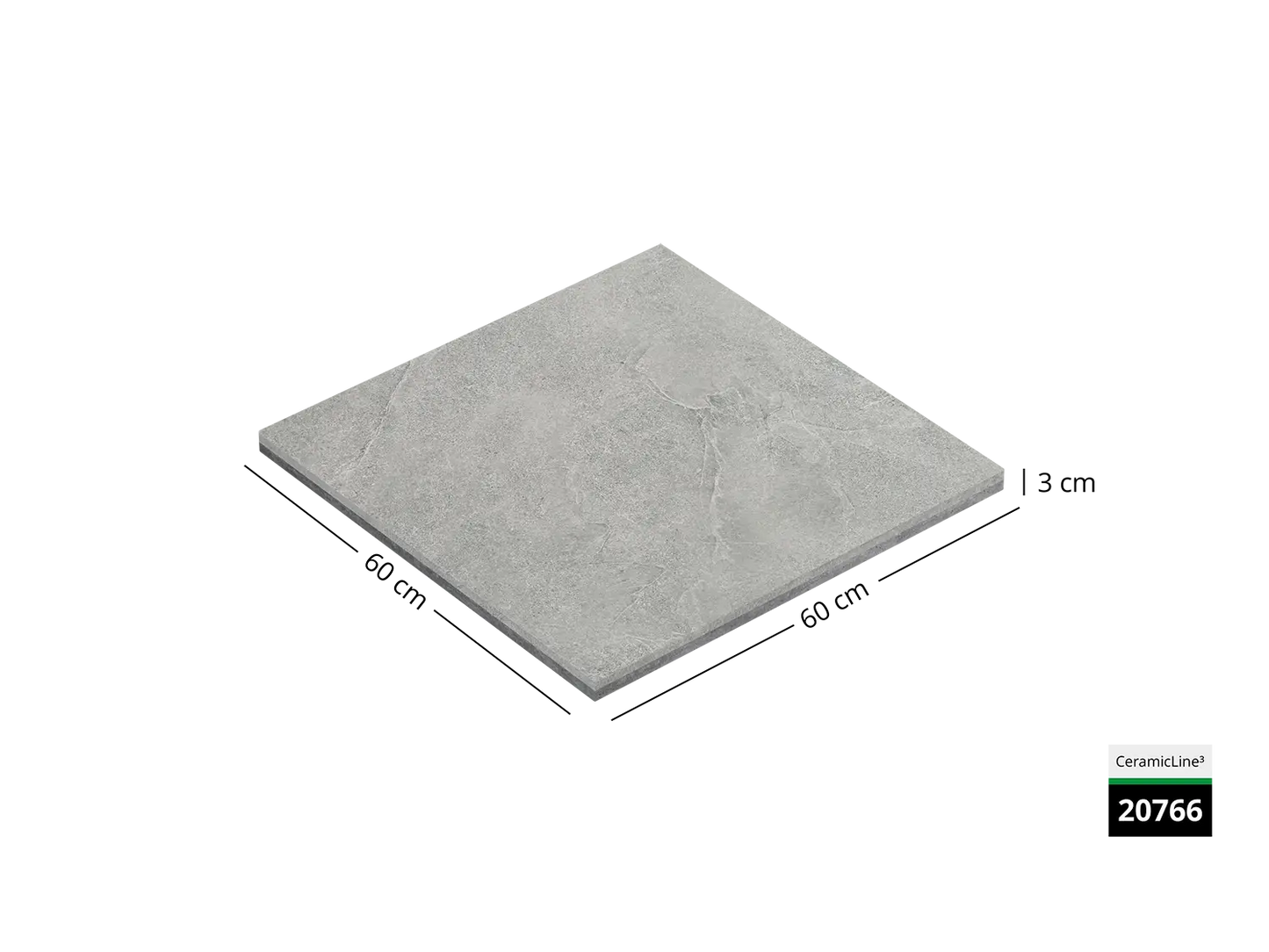 Saubere Schnittkante der 60x60 Terrassenplatte in grauer Naturstein-Optik von Woehe & Heydemann mit keramischer Oberfläche