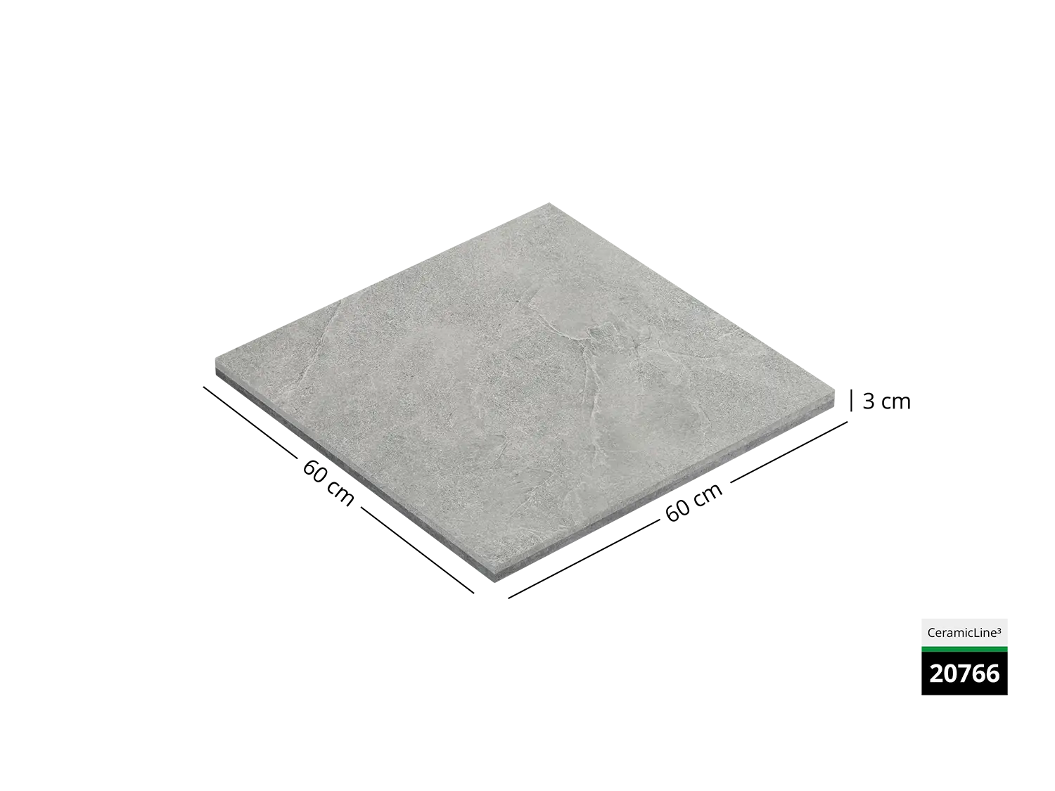 Saubere Schnittkante der 60x60 Terrassenplatte in grauer Naturstein-Optik von Woehe & Heydemann mit keramischer Oberfläche