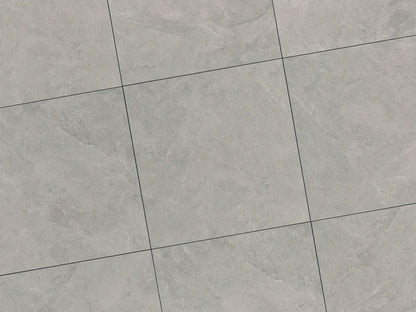 Verlegte CeramicLine³-Platten in grau von Woehe & Heydemann in 90x90. Naturstein-Optik mit harmonischer Linienführung.