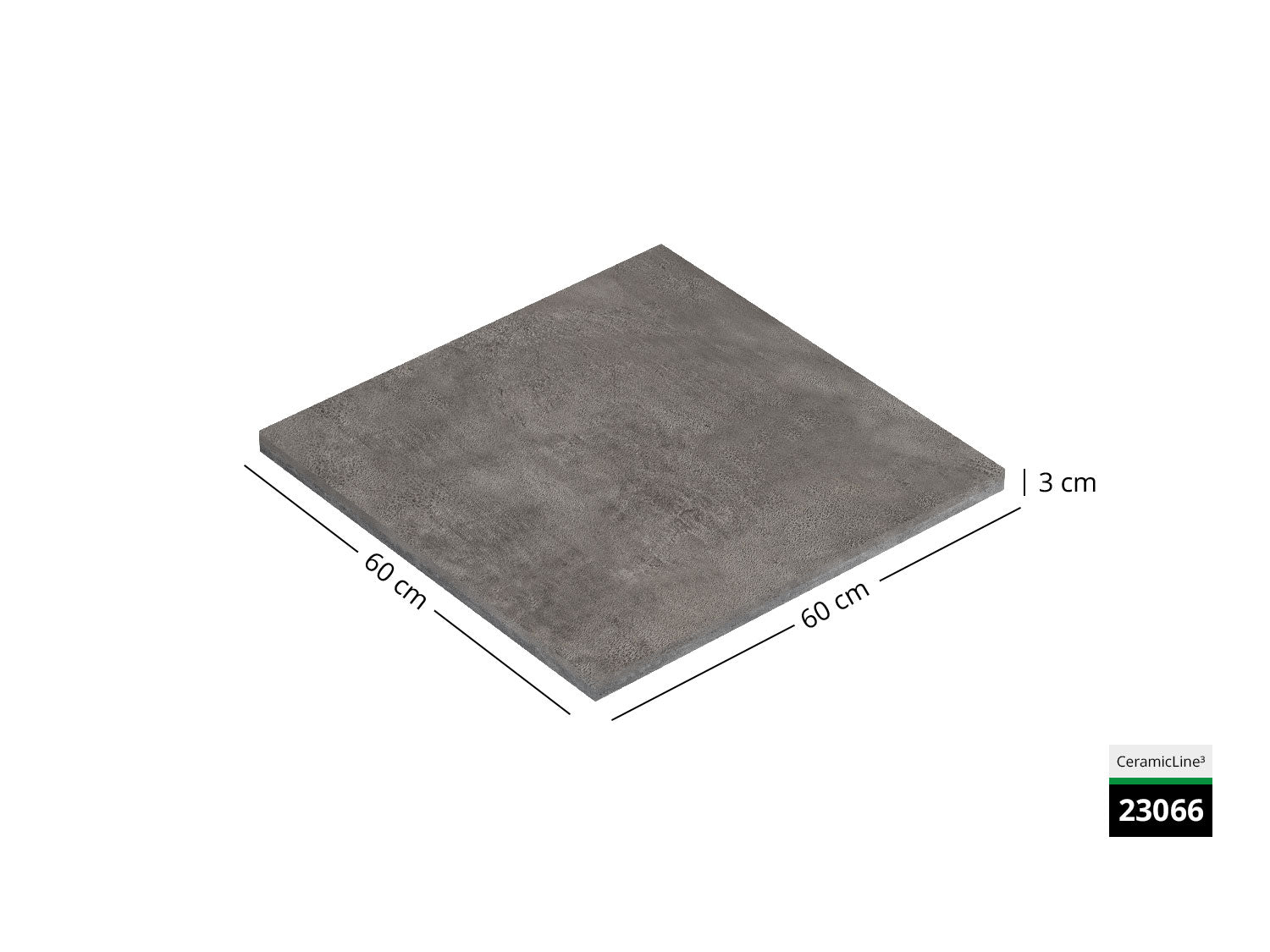 Saubere Schnittkante der 60x60 Terrassenplatte in grauer Natursteinoptik von Woehe & Heydemann mit feinkörniger Oberfläche  