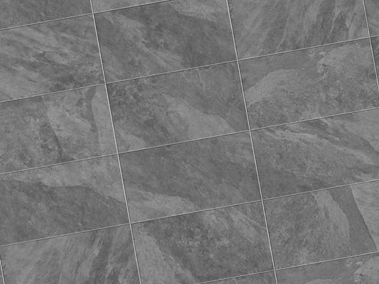 Verlegte CeramicLine³-Platten in grau von Woehe & Heydemann in 80x40 – Naturstein-Optik mit harmonischer Linienführung 