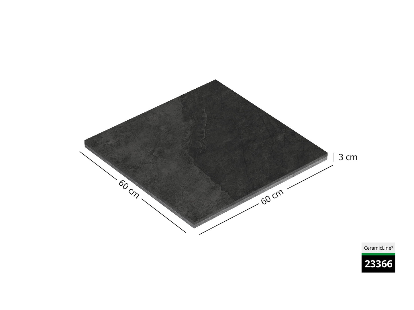 Saubere Schnittkante der 60x60 Terrassenplatte in anthrazit Natursteinoptik von Woehe & Heydemann mit feinkörniger Oberfläche  