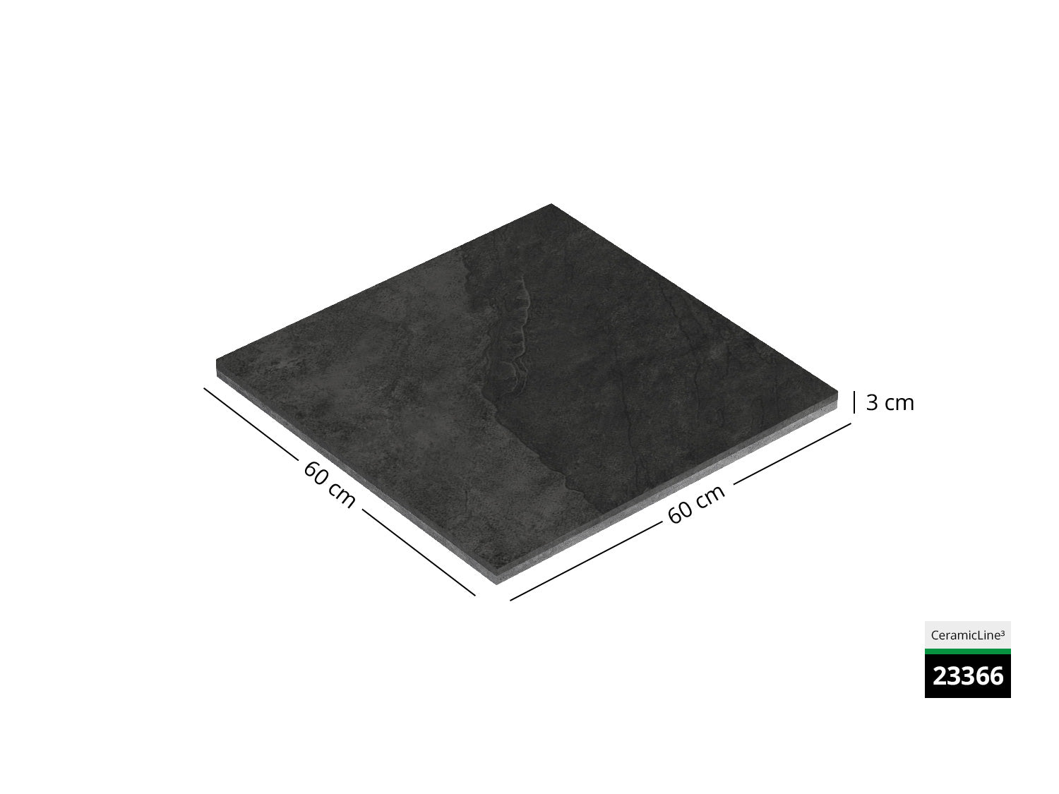 Saubere Schnittkante der 60x60 Terrassenplatte in anthrazit Natursteinoptik von Woehe & Heydemann mit feinkörniger Oberfläche  