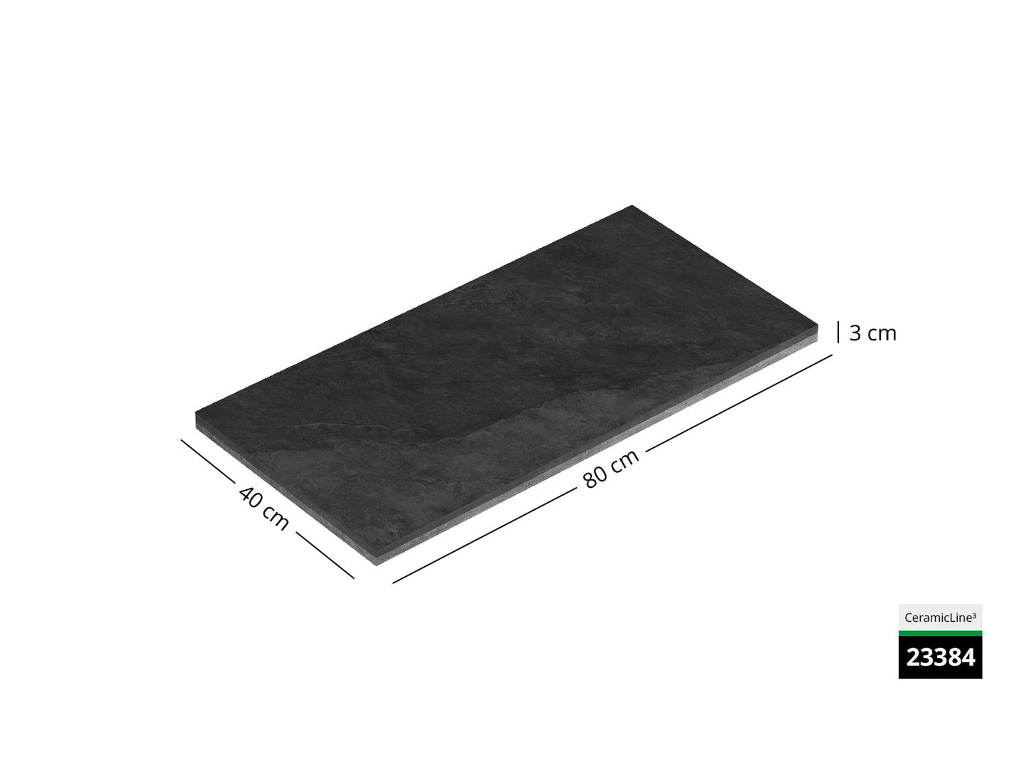 Saubere Schnittkante der 80x40 Terrassenplatte in anthrazit Natursteinoptik von Woehe & Heydemann mit feinkörniger Oberfläche  