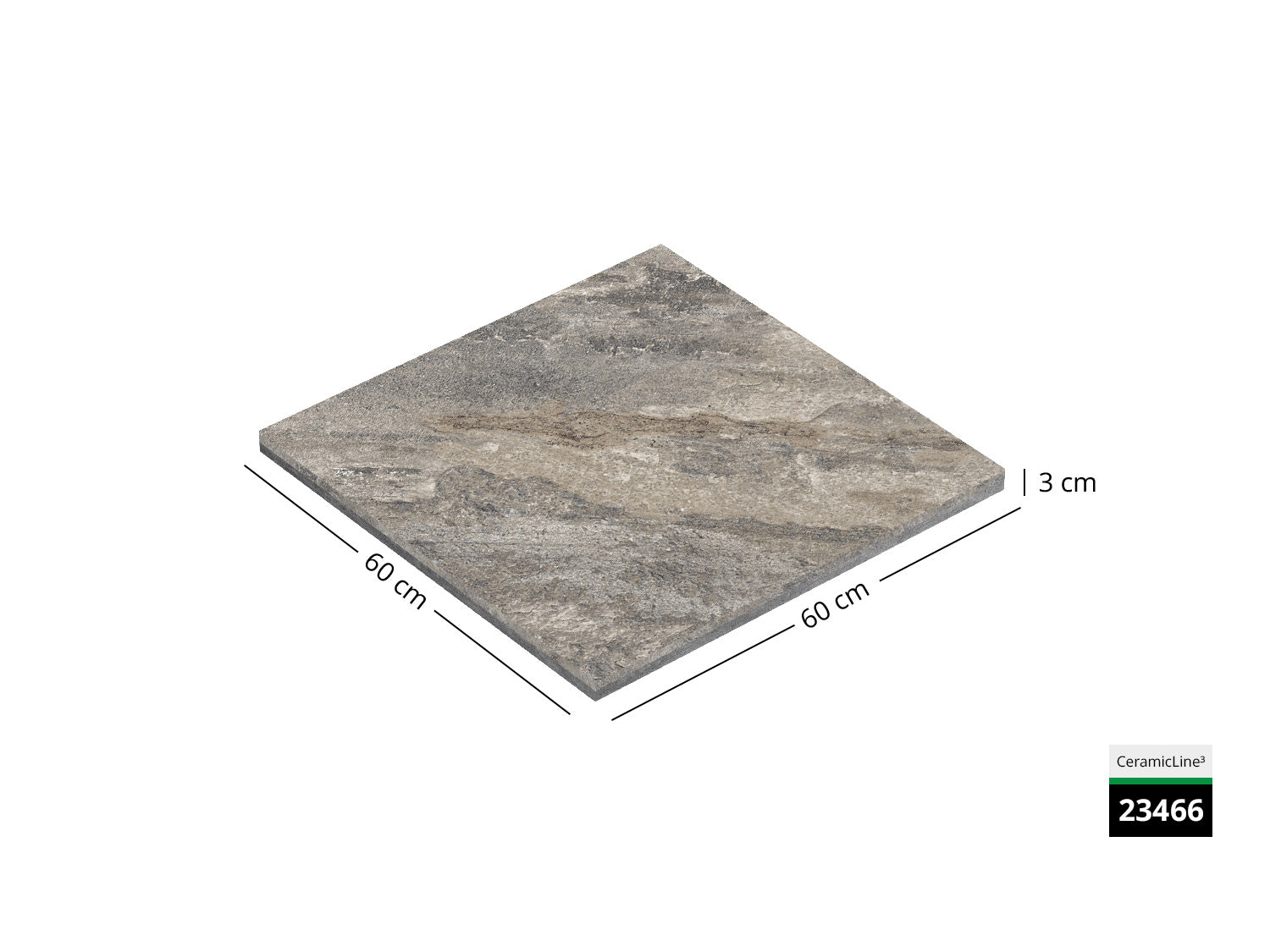 Saubere Schnittkante der 60x60 Terrassenplatte in beiger Natursteinoptik von Woehe & Heydemann mit feinkörniger Oberfläche  
