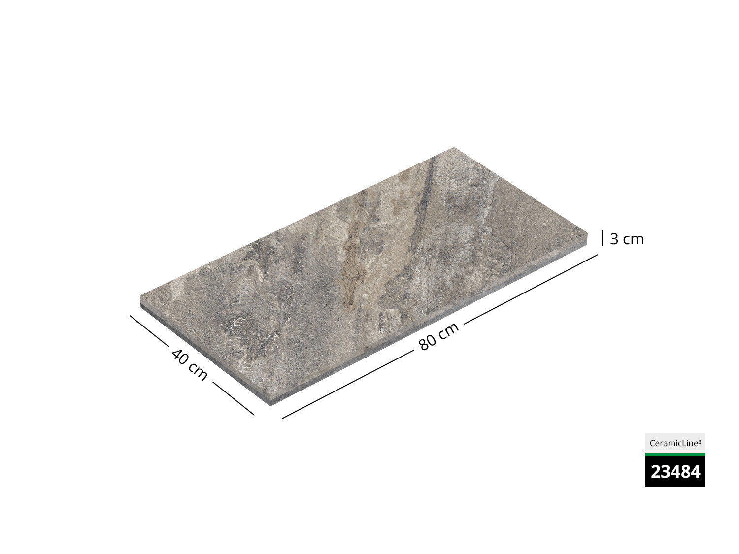 Saubere Schnittkante der 80x40 Terrassenplatte in beiger Natursteinoptik von Woehe & Heydemann mit feinkörniger Oberfläche  