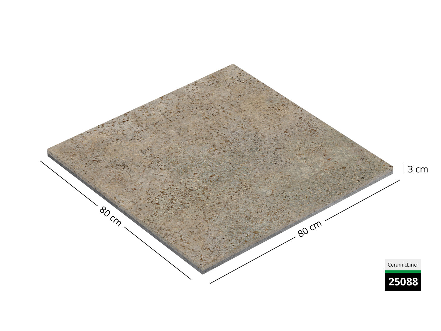 Saubere Schnittkante der 80x80 Terrassenplatte in beiger Natursteinoptik von Woehe & Heydemann mit feinkörniger Oberfläche  