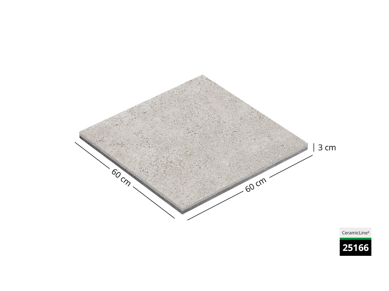 Saubere Schnittkante der 60x60 Terrassenplatte in beiger Muschelkalkoptik von Woehe & Heydemann mit feinkörniger Oberfläche  