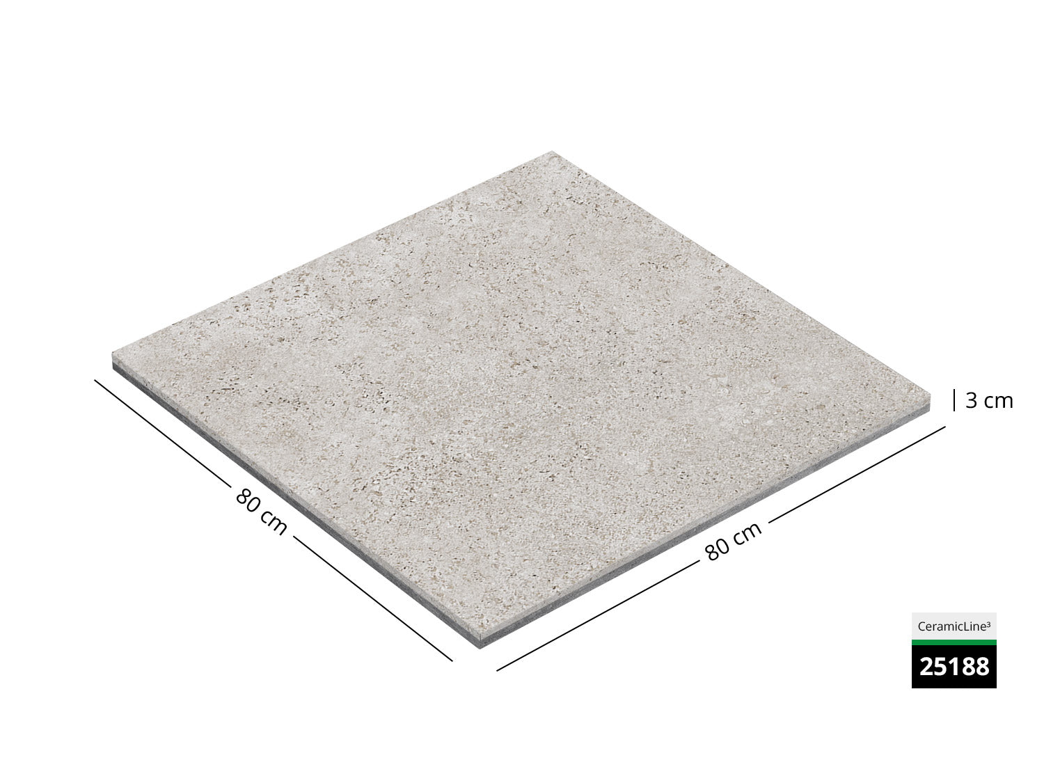 Saubere Schnittkante der 80x80 Terrassenplatte in beiger Muschelkalkoptik von Woehe & Heydemann mit feinkörniger Oberfläche  