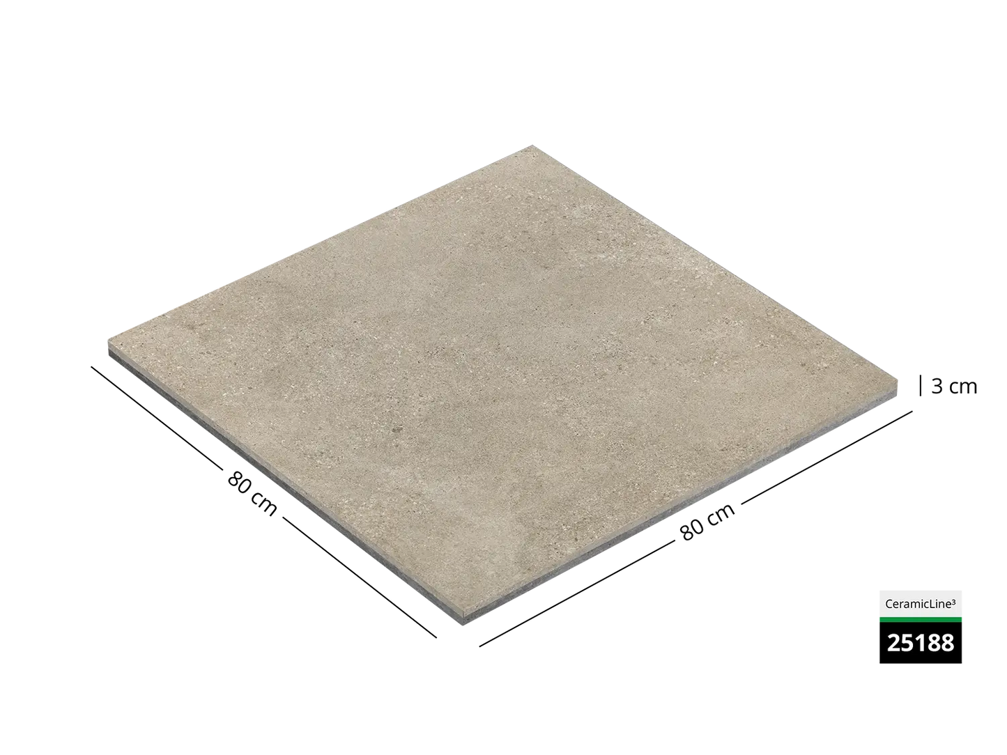 Saubere Schnittkante der 80x80 Terrassenplatte in beiger Muschelkalkoptik von Woehe & Heydemann mit feinkörniger Oberfläche  