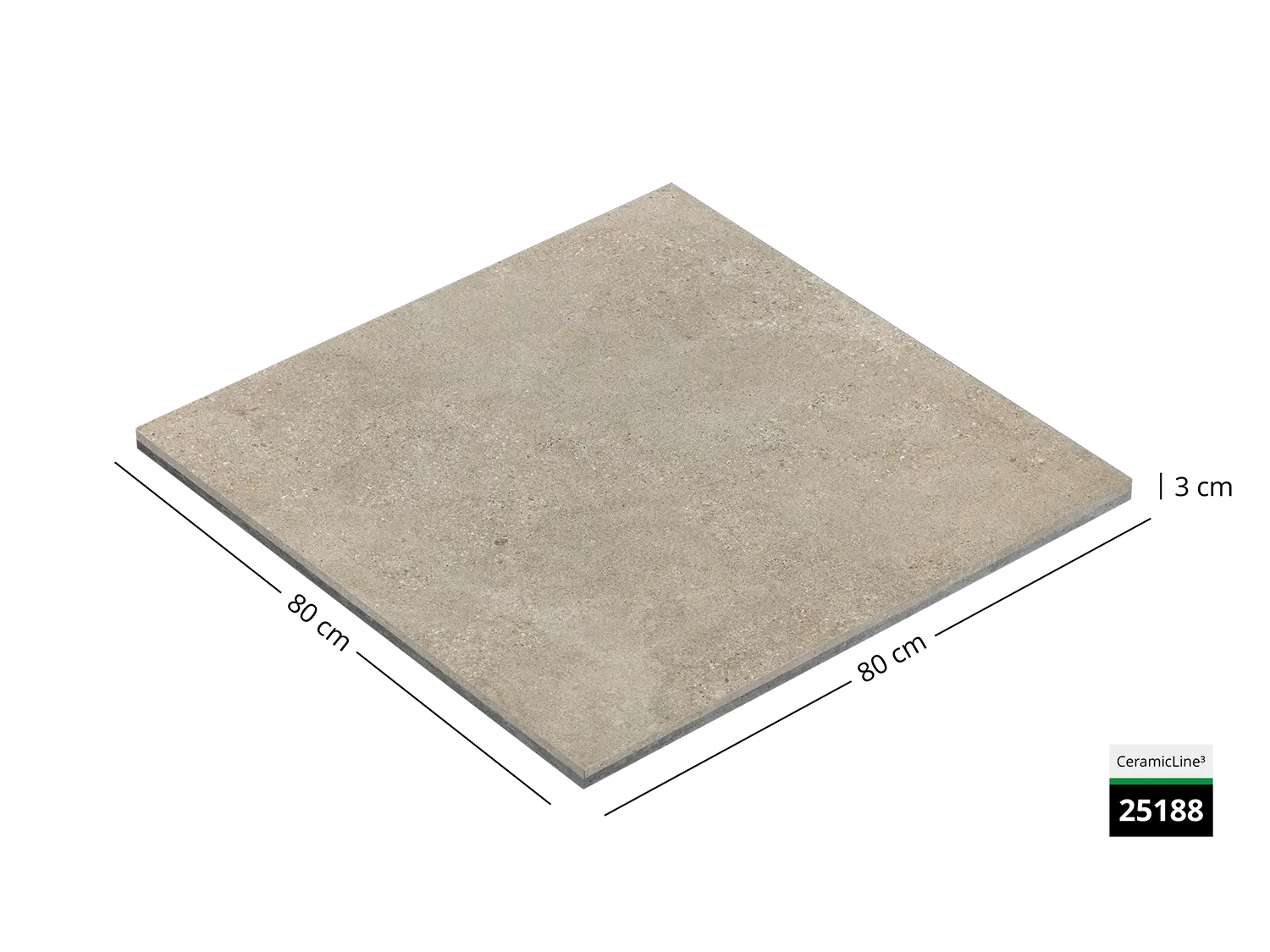 Saubere Schnittkante der 80x80 Terrassenplatte in beiger Muschelkalkoptik von Woehe & Heydemann mit feinkörniger Oberfläche  