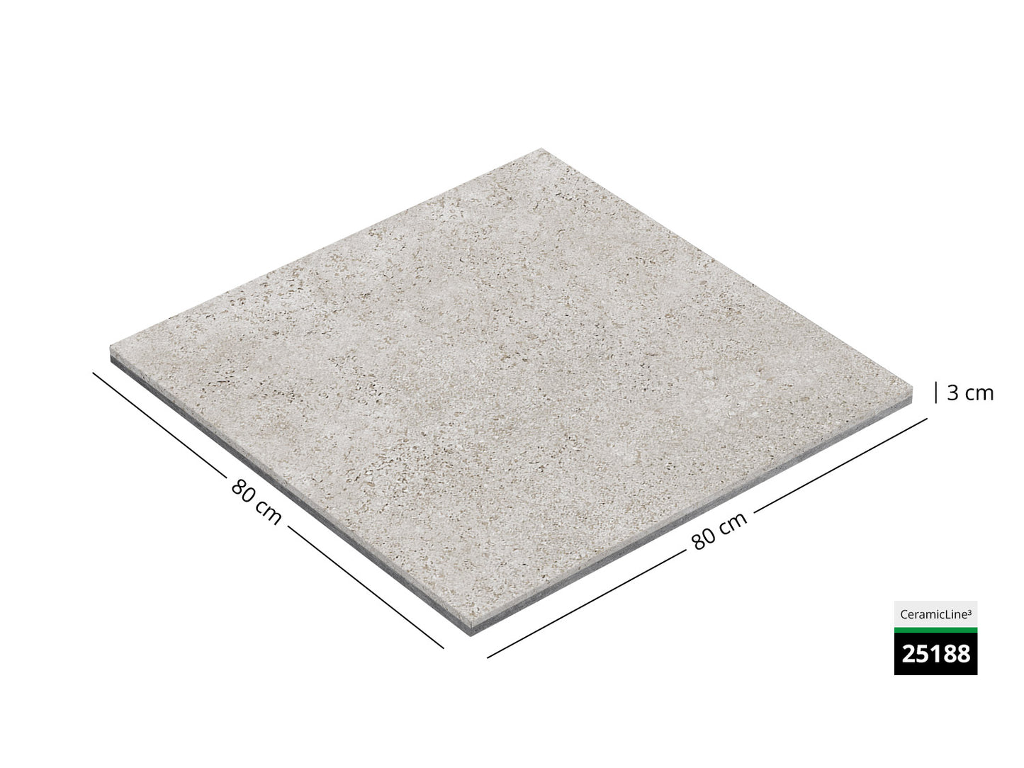 Saubere Schnittkante der 80x80 Terrassenplatte in grauer Natursteinoptik von Woehe & Heydemann mit feinkörniger Oberfläche  