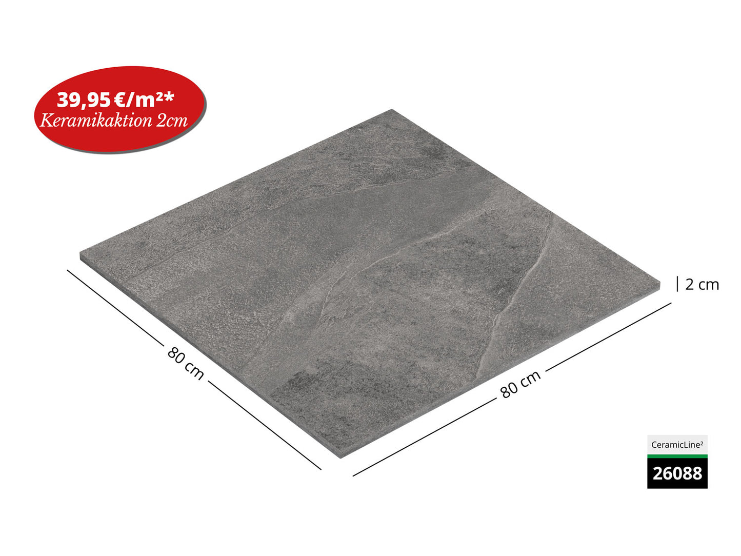CeramicLine² Terrassenplatte in grauer Naturstein-Optik in 60x60cm von Woehe & Heydemann zum Aktionspreis