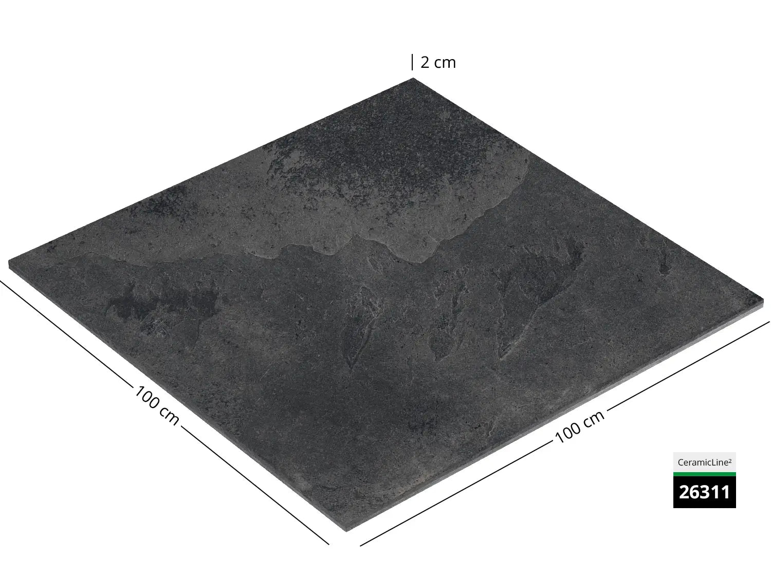 CeramicLine²-Terrassenplatte in grauer Naturstein-Optik 100x100 von Woehe & Heydemann mit Keramic Oberfläche 