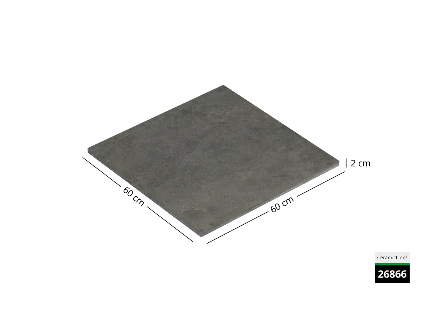 Saubere Schnittkante der 60x60 Terrassenplatte in anthraziter Beton-Optik von Woehe & Heydemann mit keramischer Oberfläche