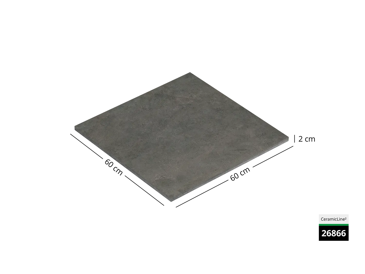 Saubere Schnittkante der 60x60 Terrassenplatte in anthraziter Beton-Optik von Woehe & Heydemann mit keramischer Oberfläche