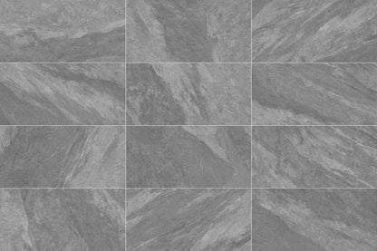 120x60 CeramicLine²-Terrassenplatten in grauer Natursteinoptik von Woehe & Heydemann verlegt auf einer modernen Terrasse 